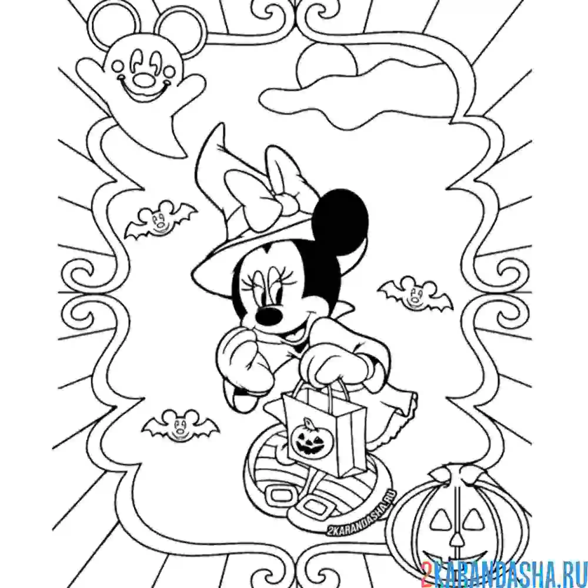 Раскраска минни маус на хеллоуин