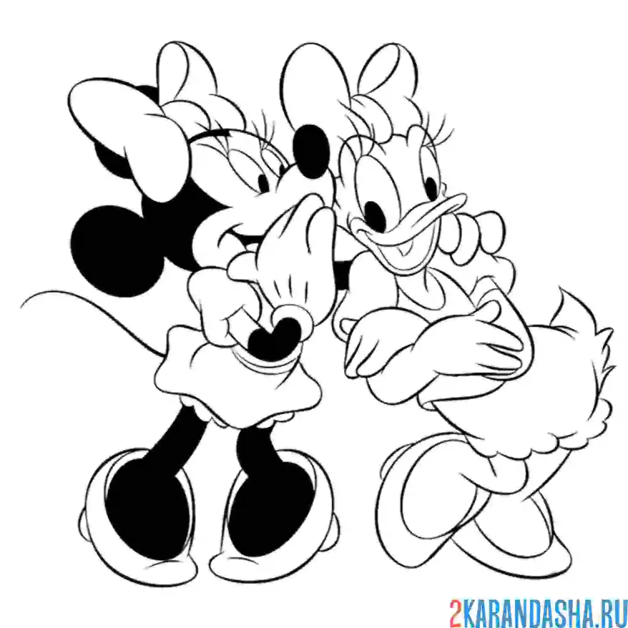 Раскраска минни маус шепчет дейзи дак