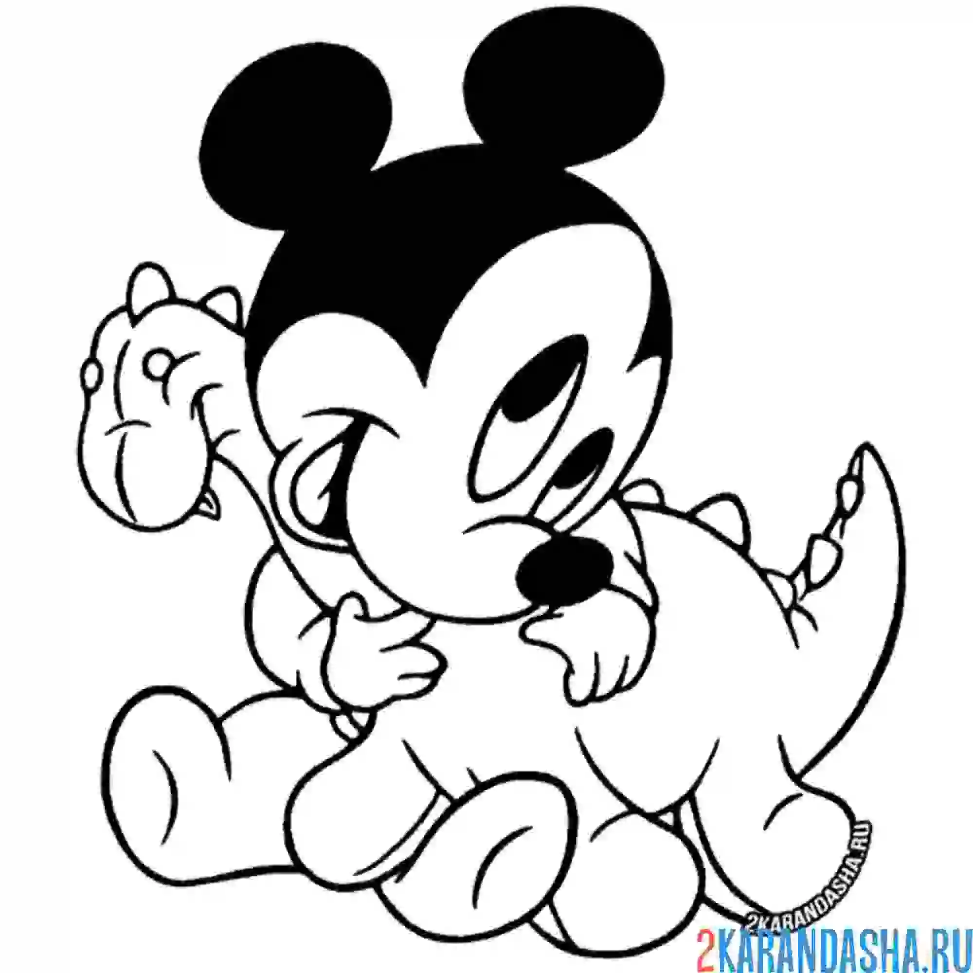 Раскраска микки маус малыш играет