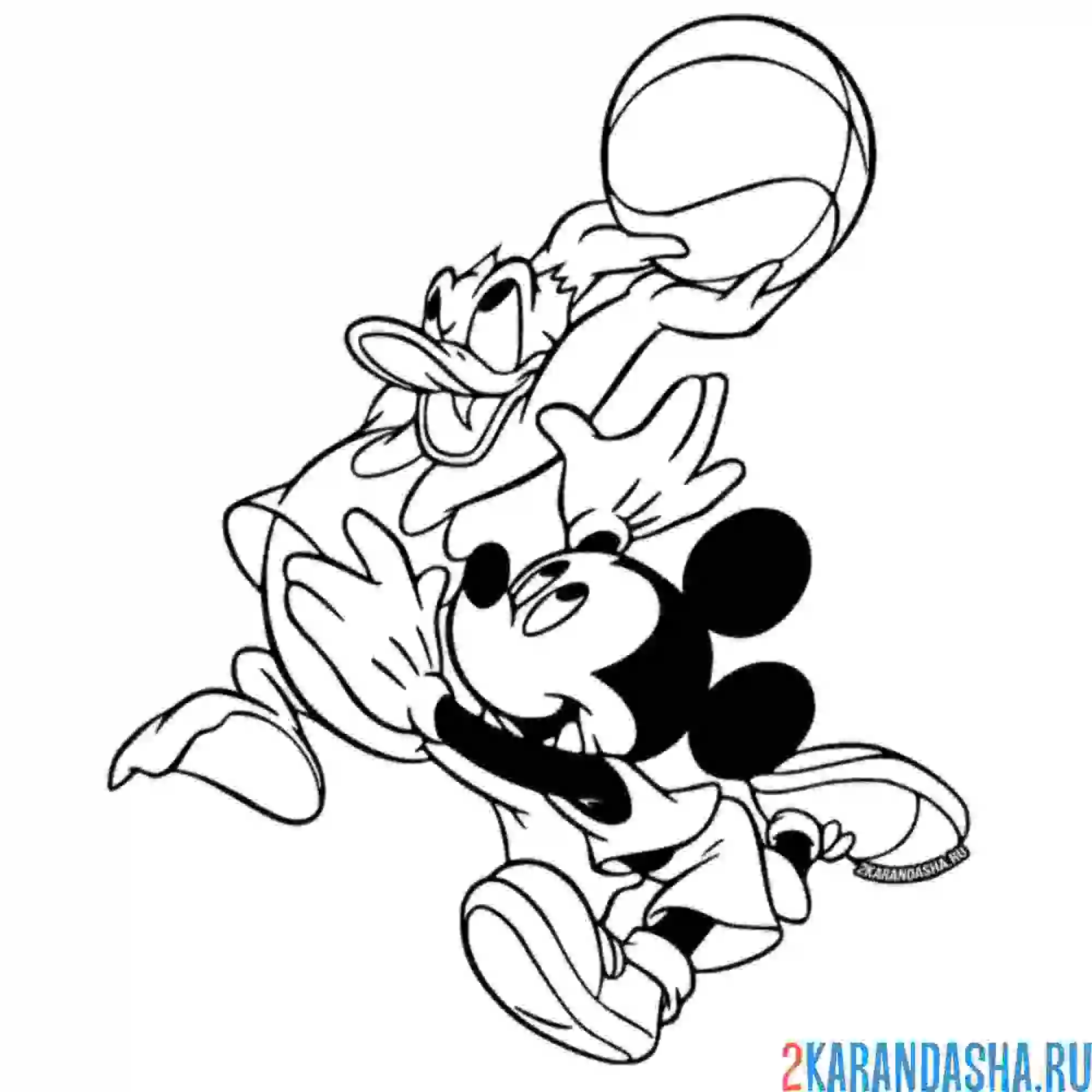 Раскраска микки маус играет в баскетбол