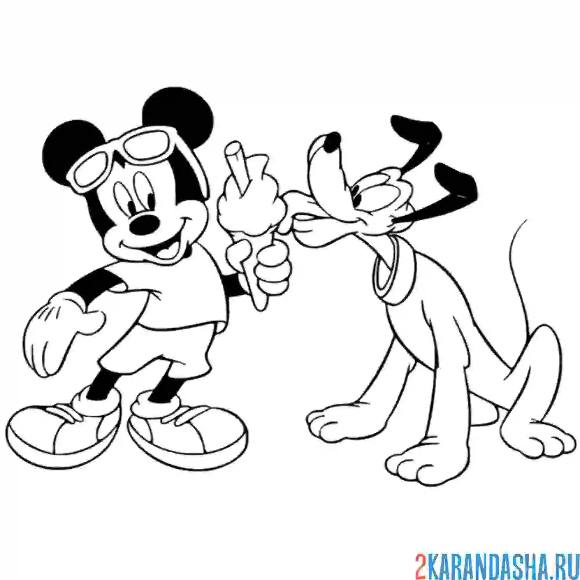 Раскраска плуто ест мороженое микки мауса