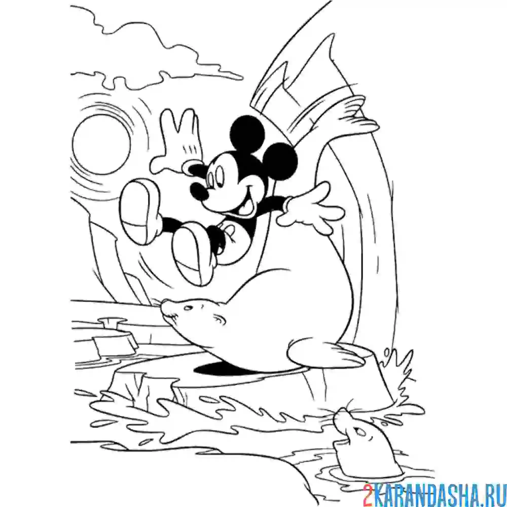 Раскраска микки маус и тюлени