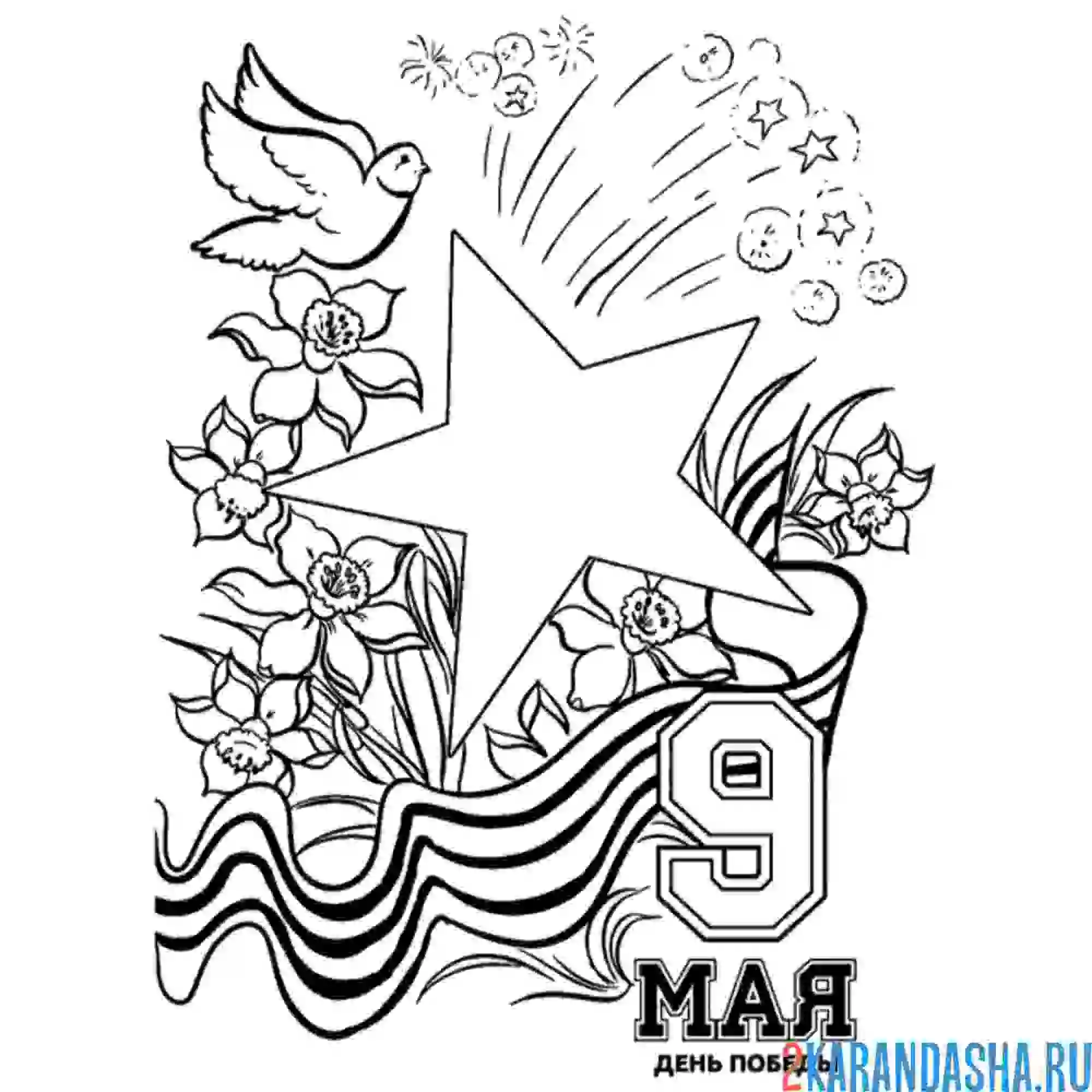 Раскраска открытка на день победы 9 мая