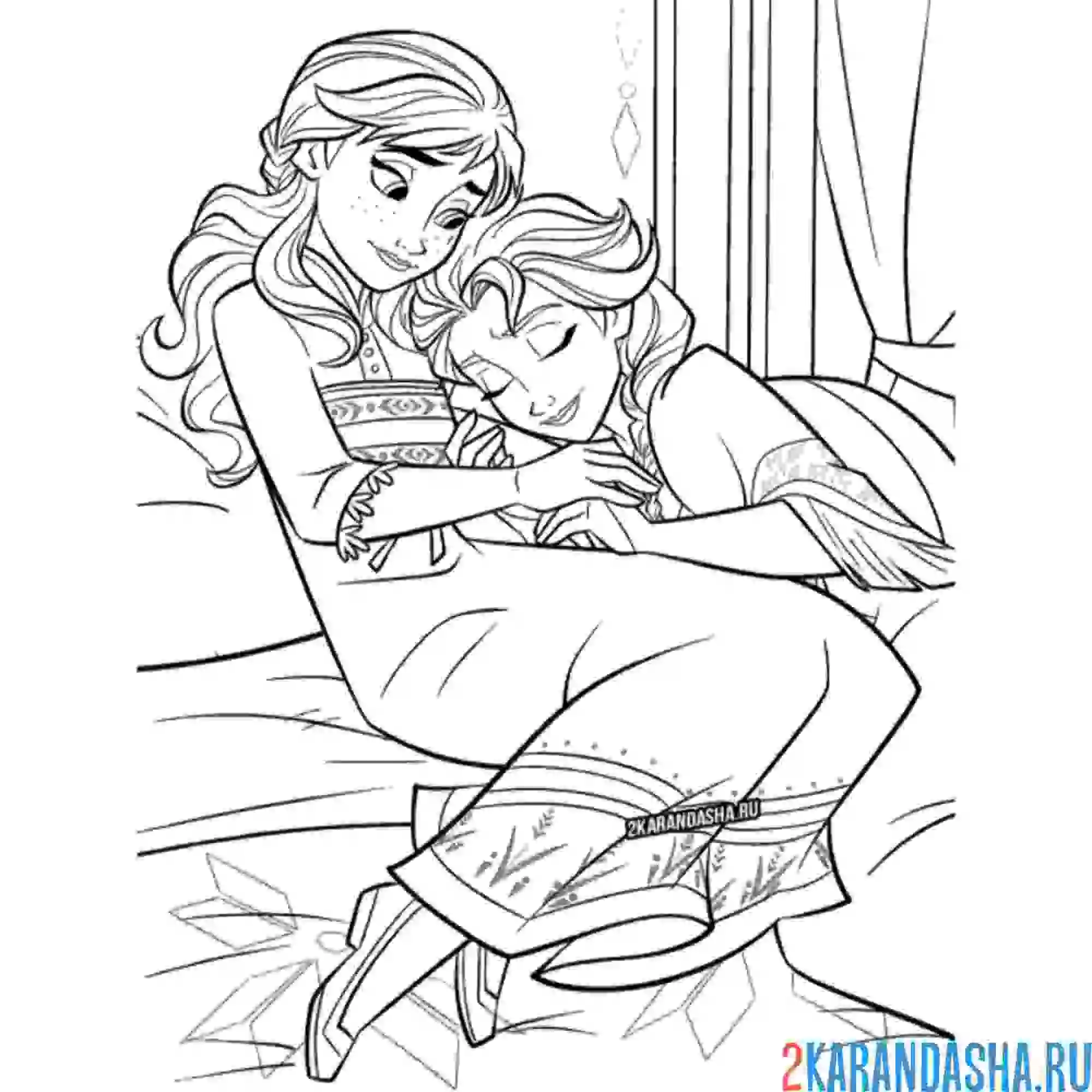 Раскраска анна и эльза любящие сестренки