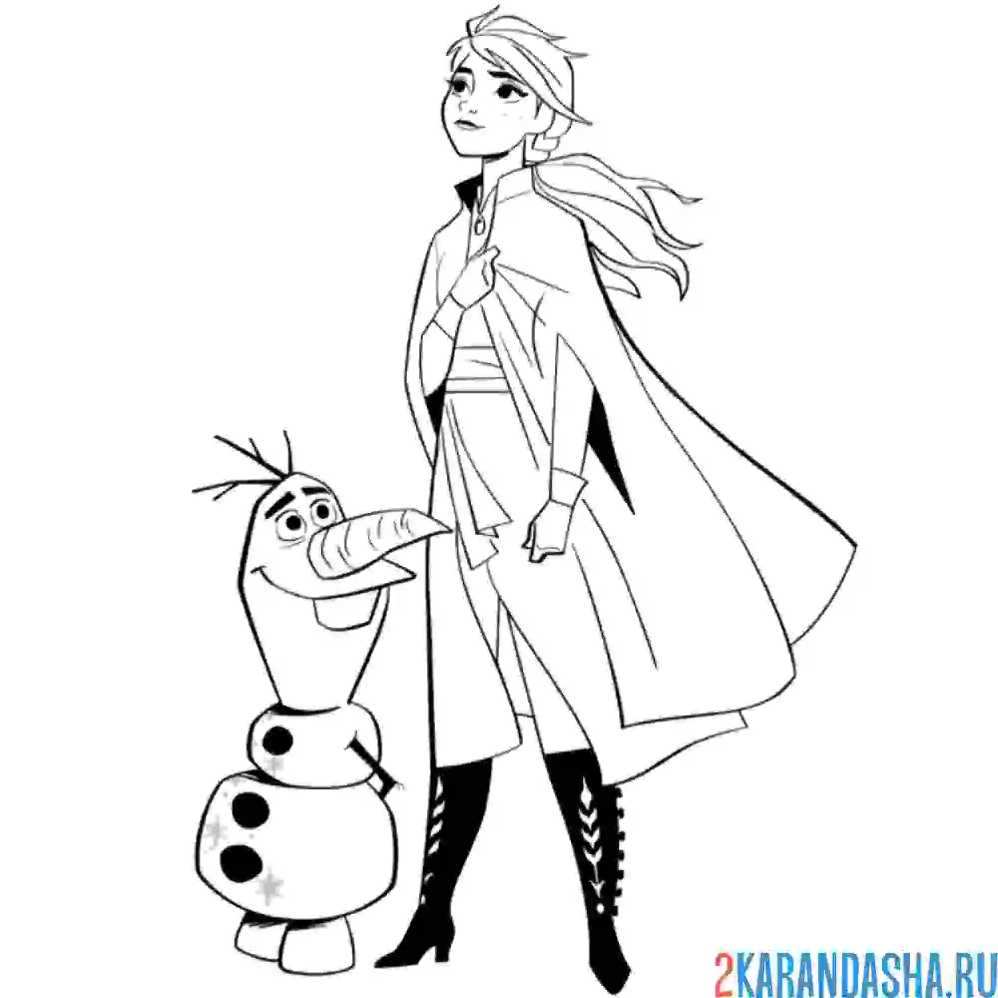 Раскраска анна со снеговичком олафом
