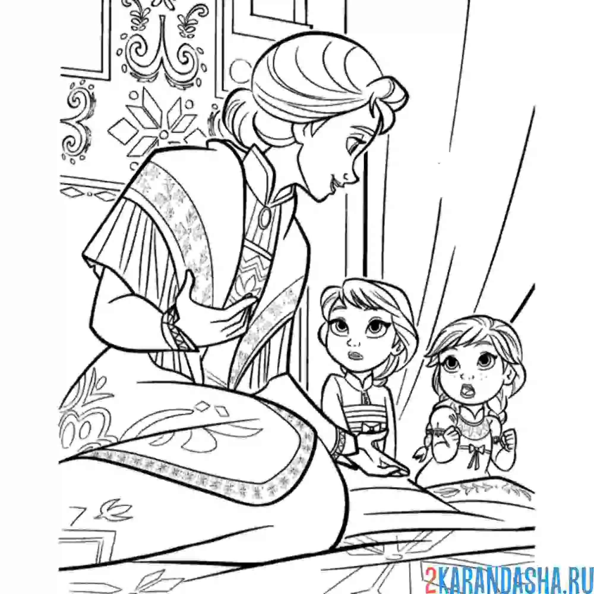Раскраска мама с анной и эльзой