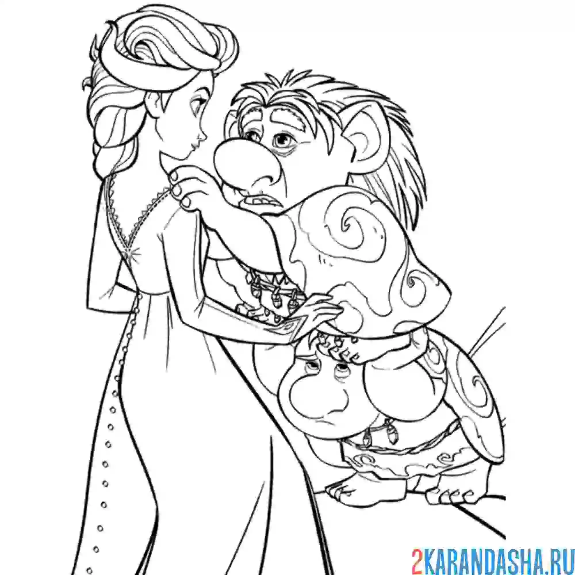 Раскраска эльза и тролли