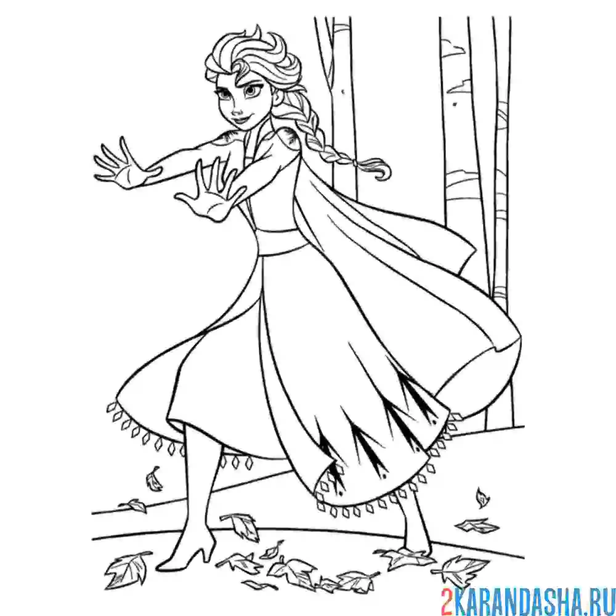 Раскраска эльза создает вихрь из листьев