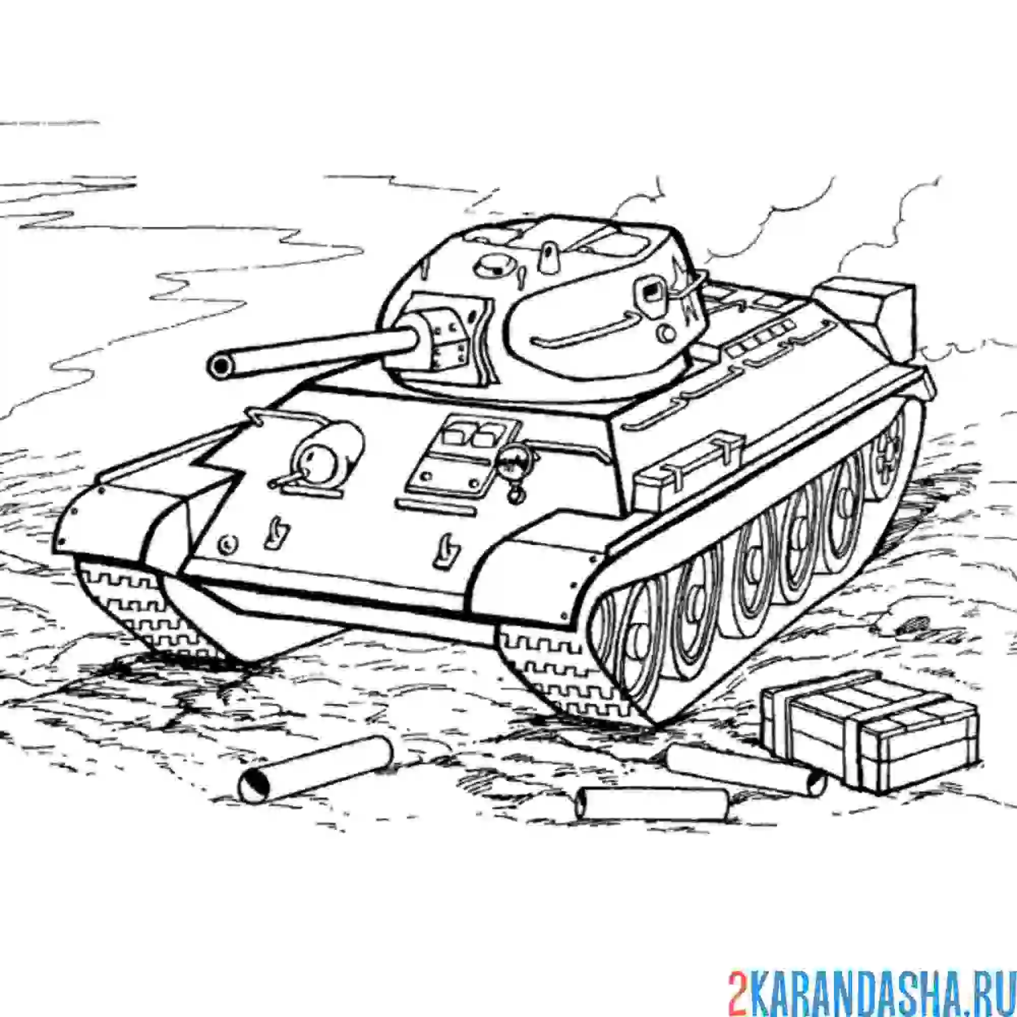 Раскраска танк т-34 на поле боя