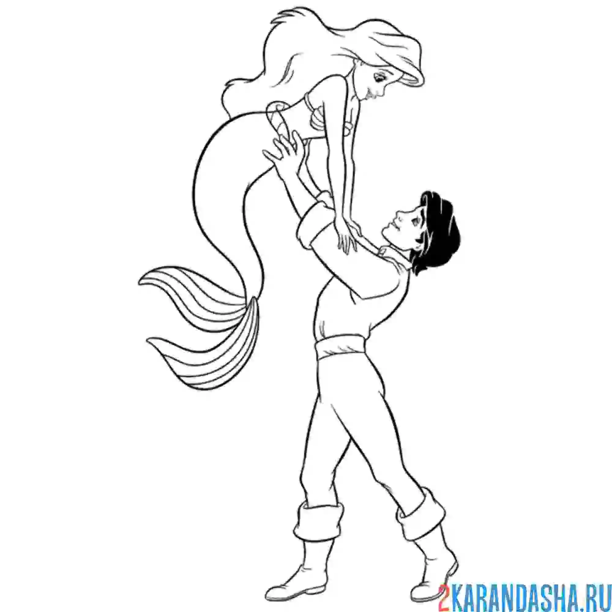 Раскраска русалочка ариэль и принц