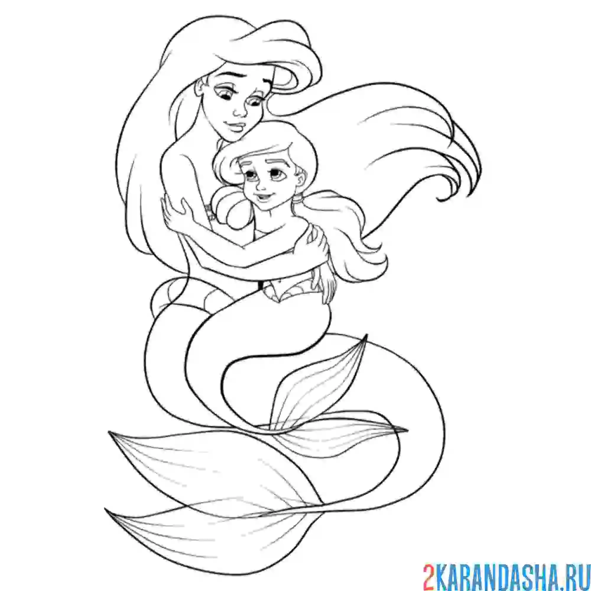 Раскраска русалочка ариэль и ее сестра