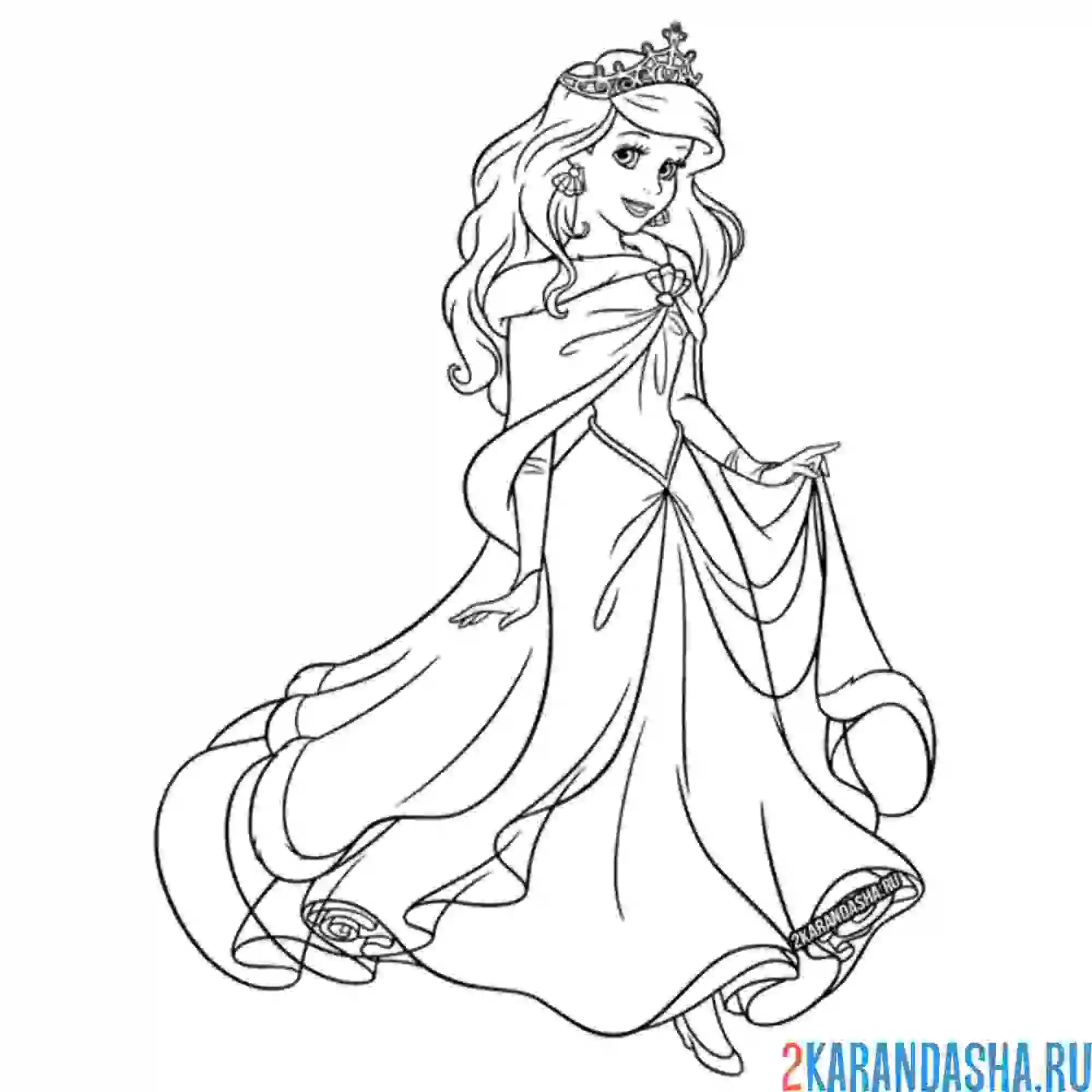 Раскраска русалочка ариэль принцесса в платье