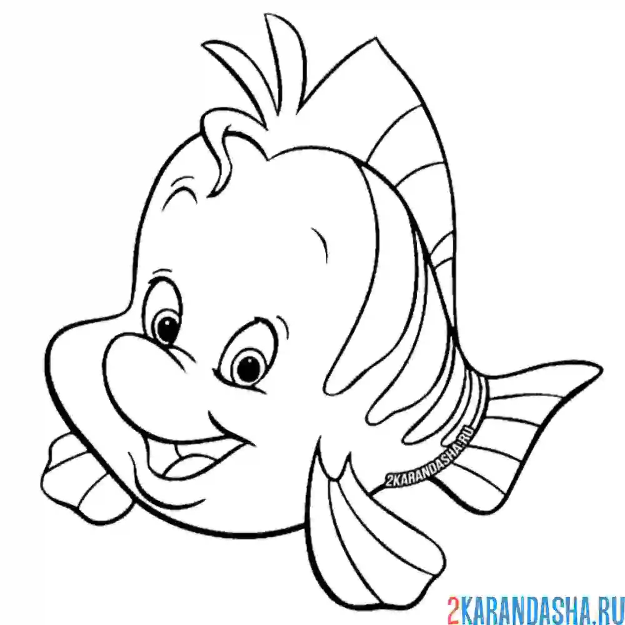 Раскраска флаундер рыбка друг русалочки ариэль