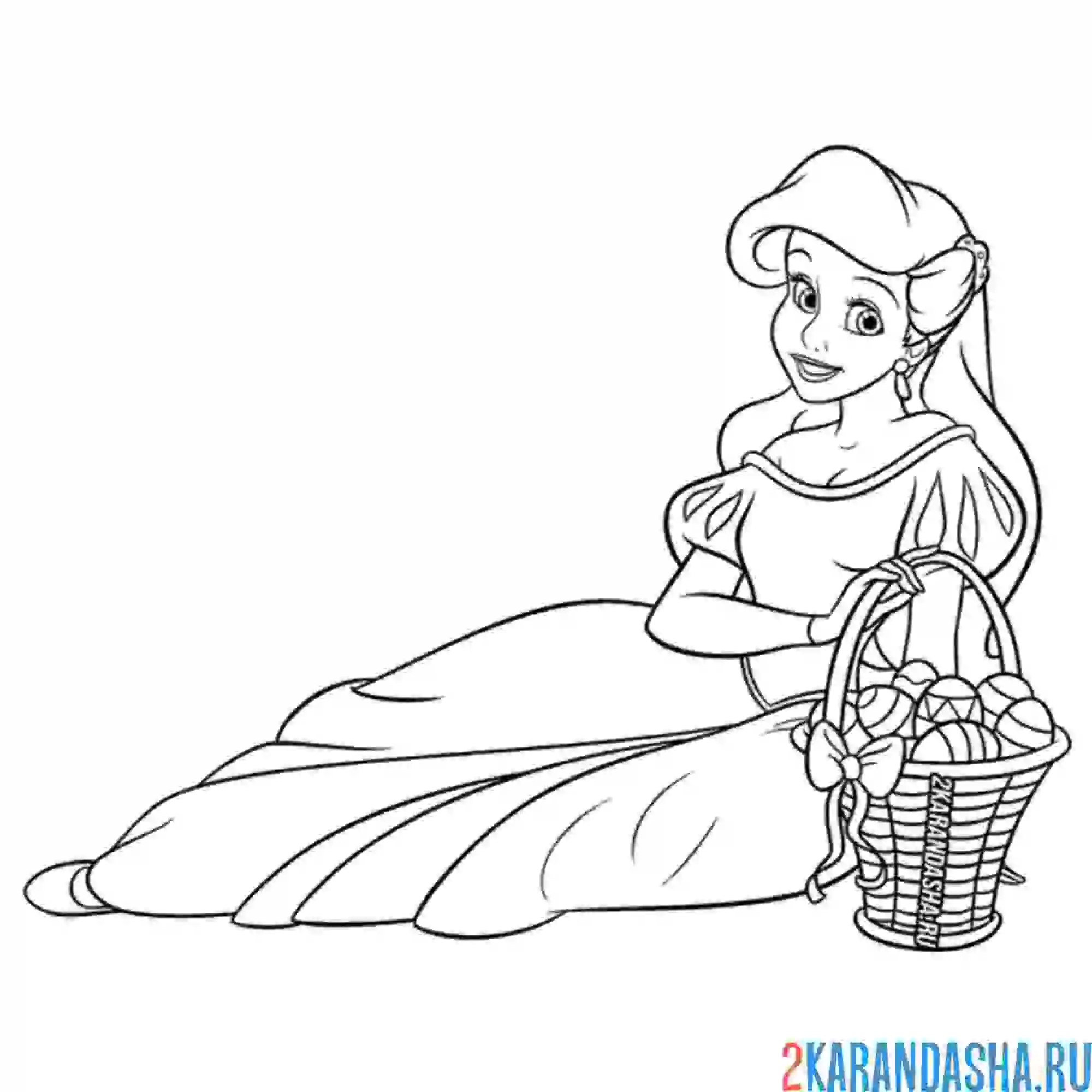 Раскраска русалочка ариэль с корзинкой