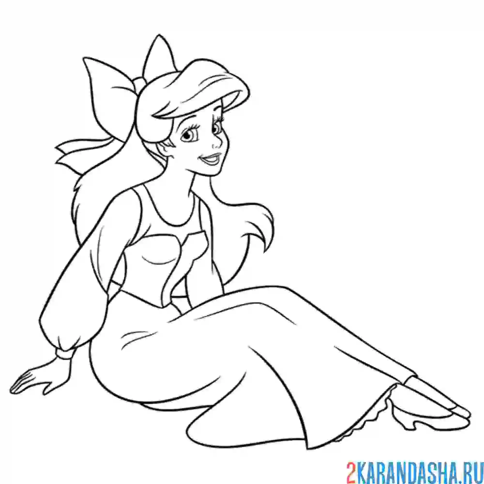 Раскраска русалочка ариэль в простом платье