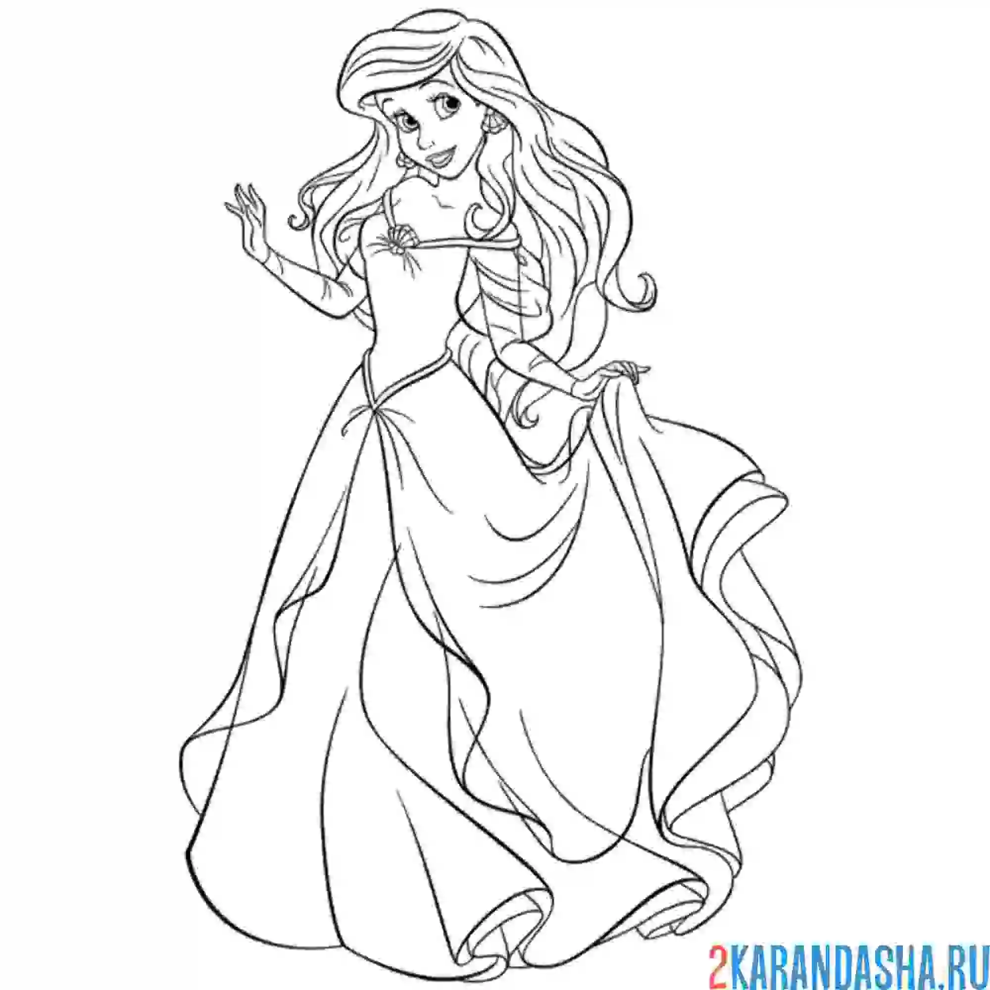 Раскраска русалочка ариэль в пышном платье