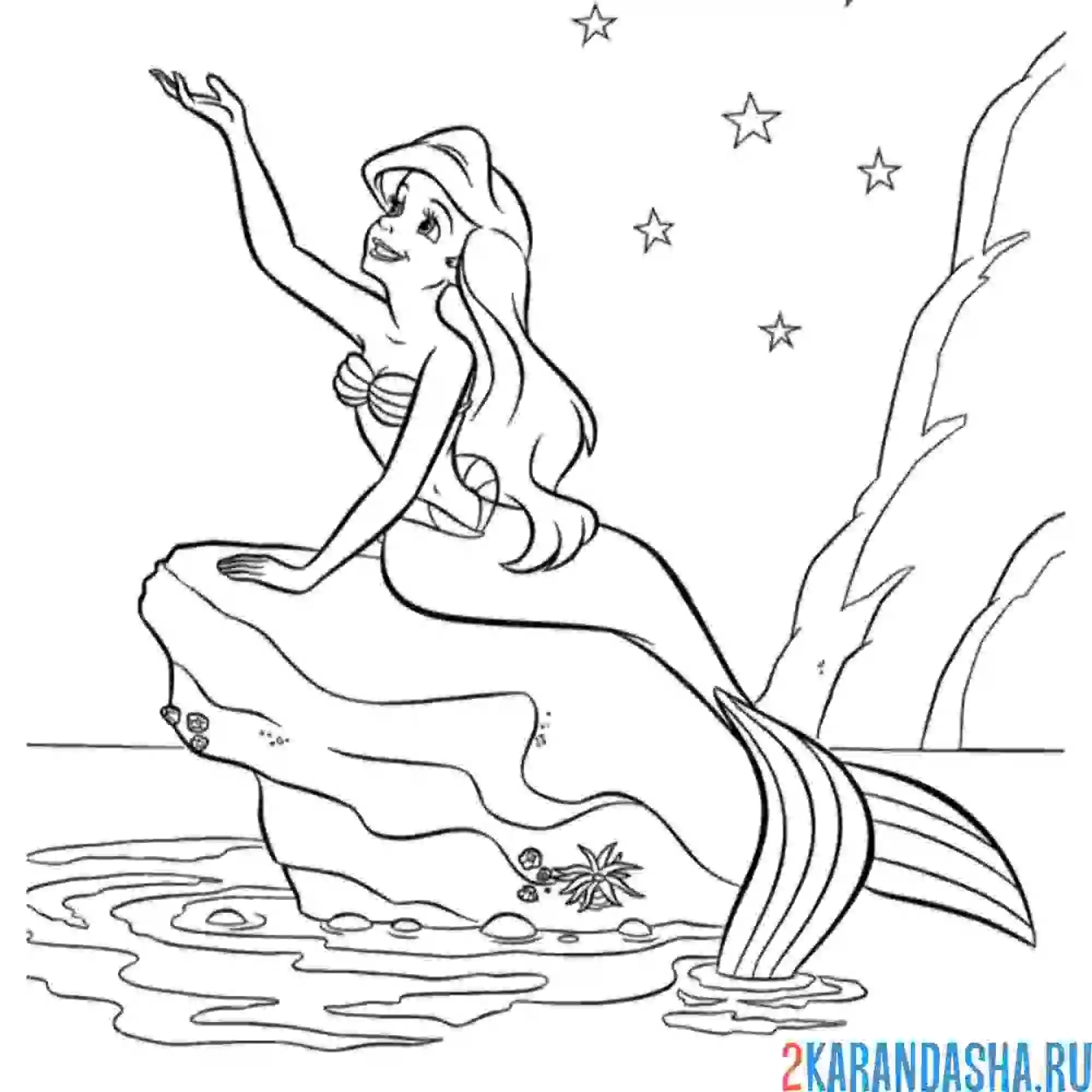 Раскраска русалочка ариэль под звездным небом