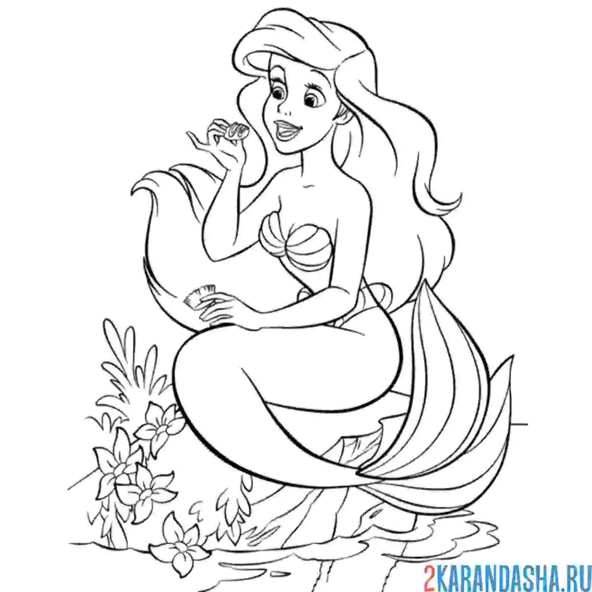 Раскраска русалочка ариэль ест что-то вкусное