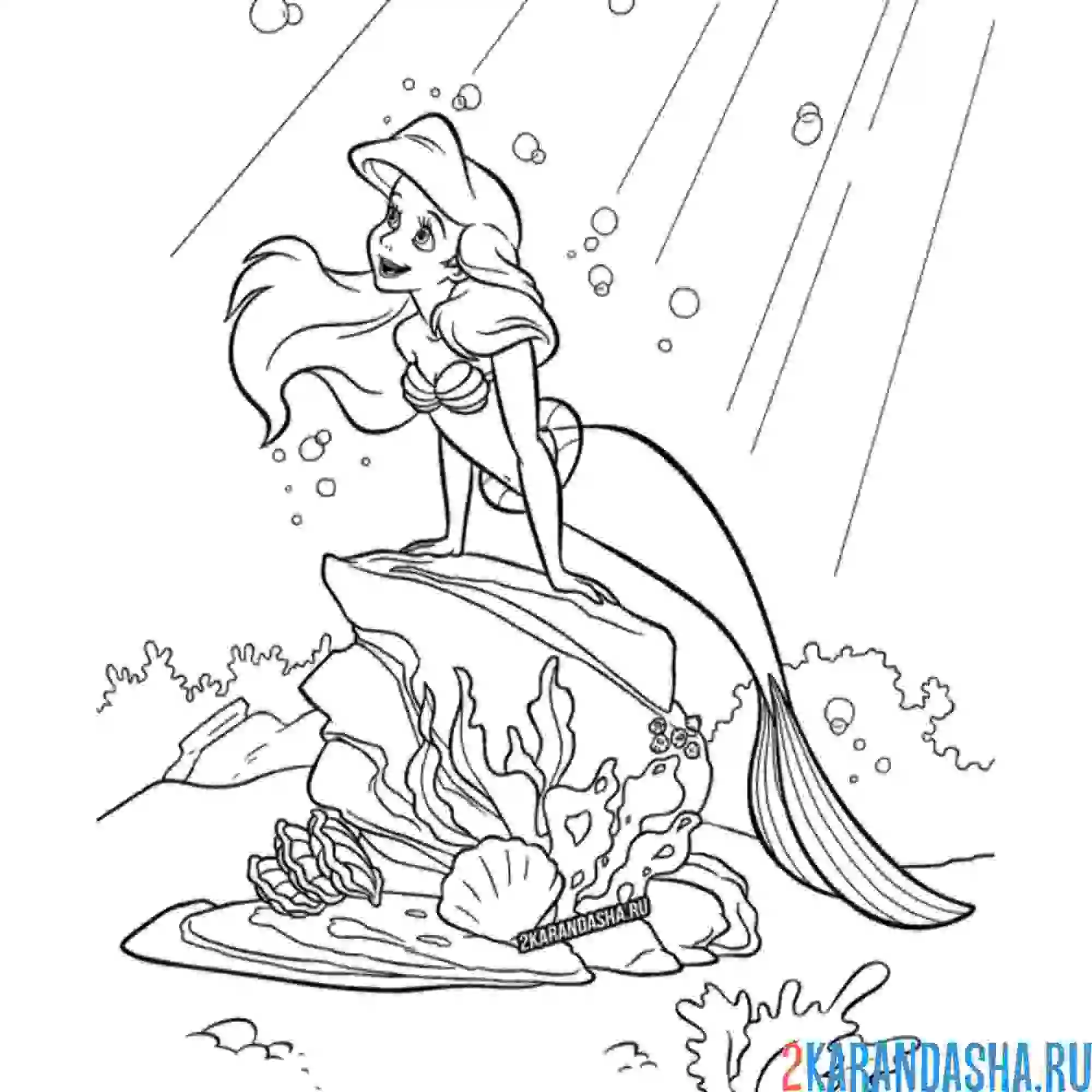 Раскраска русалочка ариэль поет песню