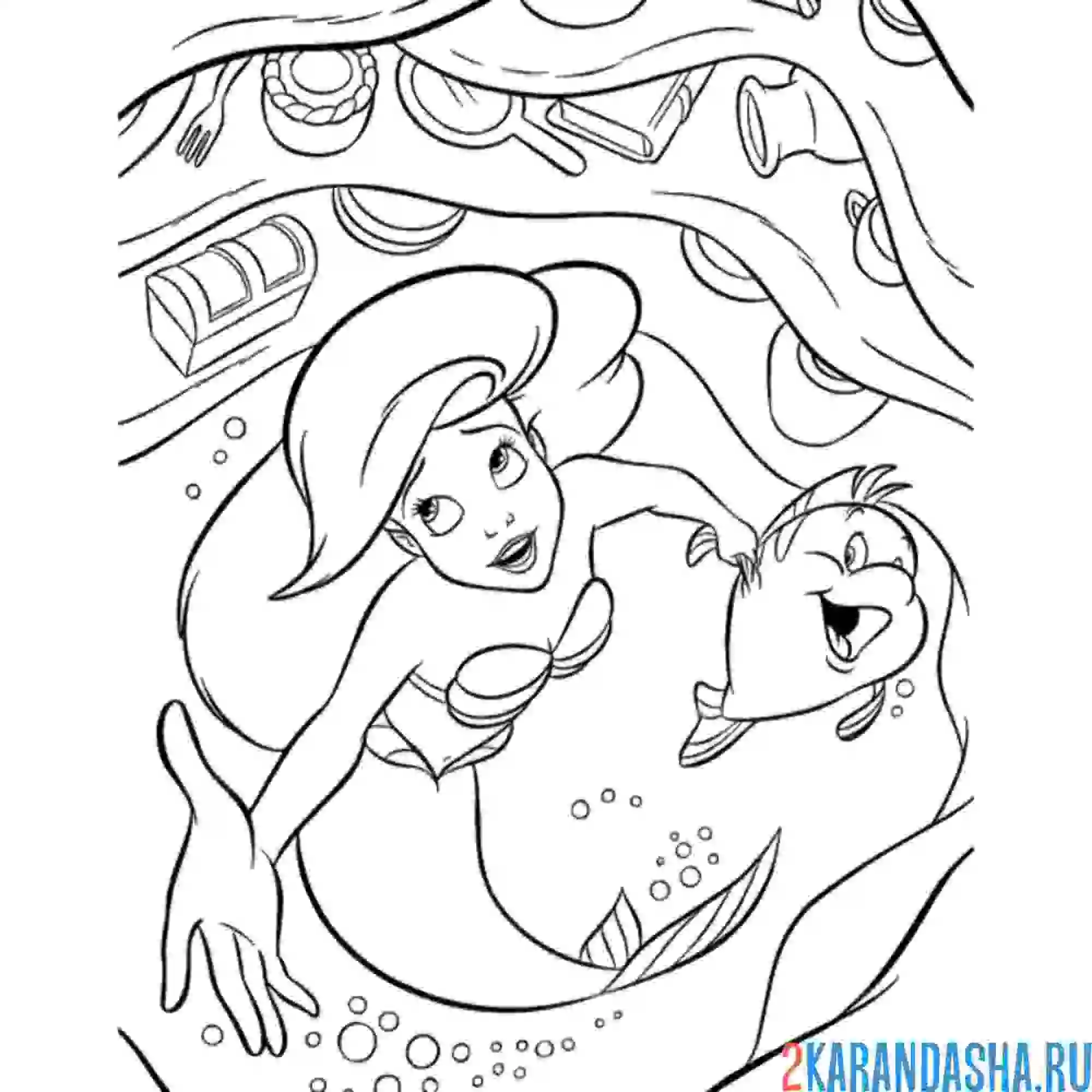 Раскраска ариэль поднимается к поверхности