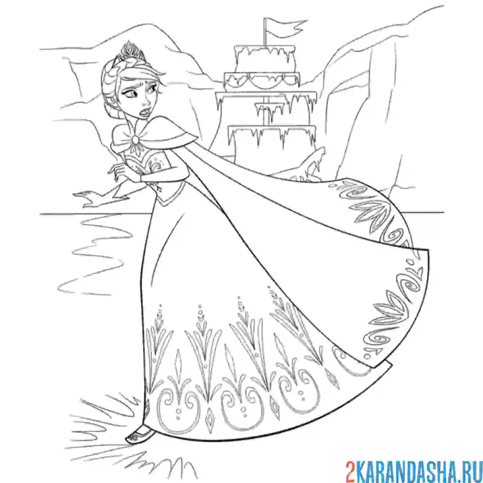 Раскраска эльза убегает от замка