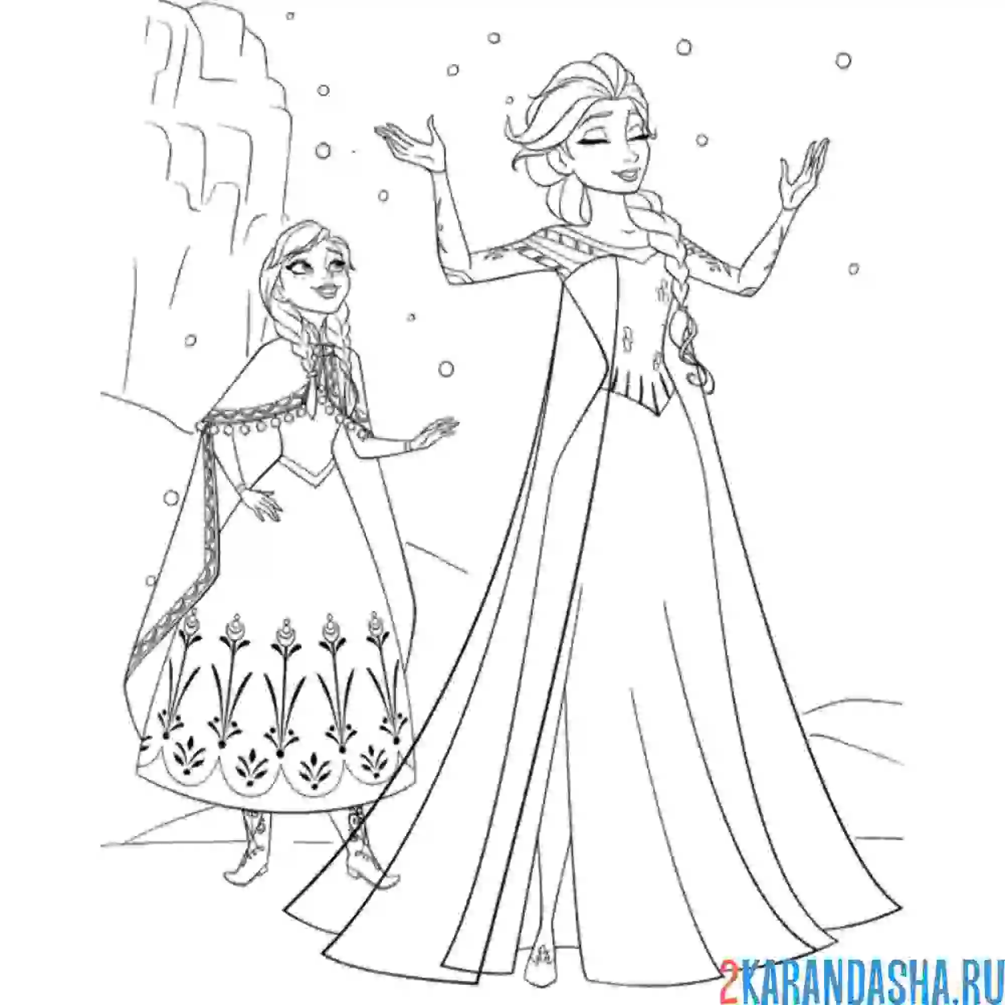 Раскраска эльза показывает анне магию