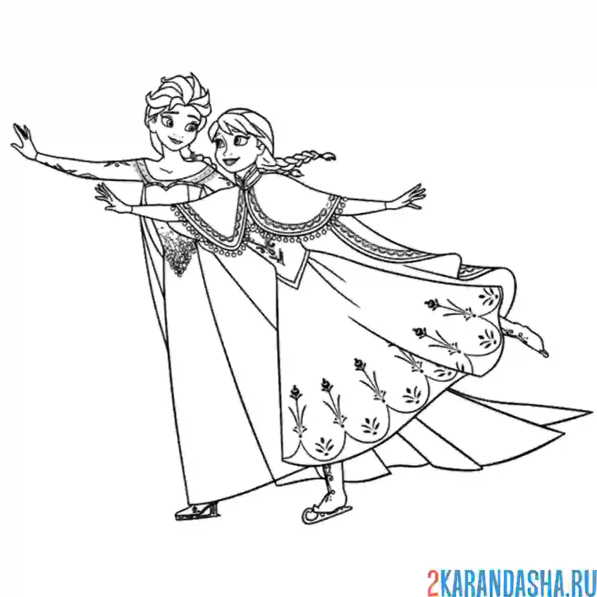 Раскраска анна и эльза на коньках