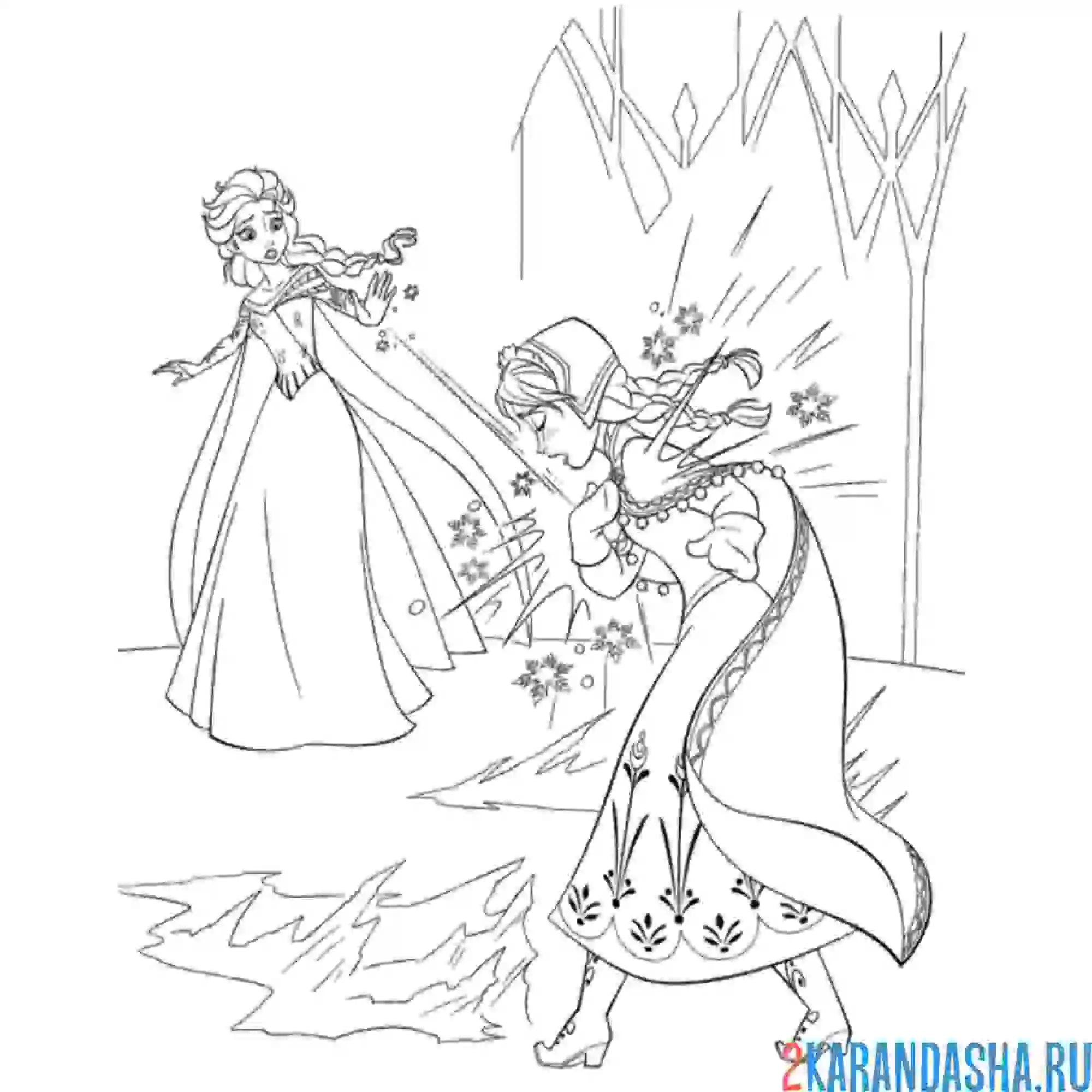 Раскраска эльза заморозила анну