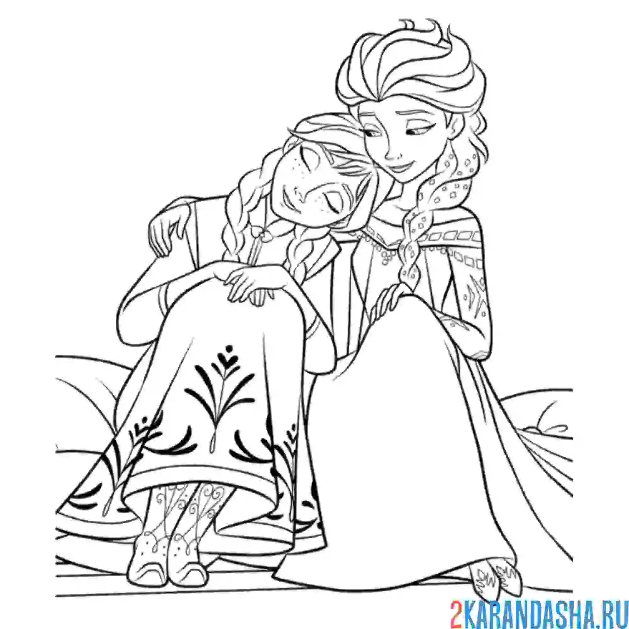 Раскраска сестры анна и эльза вместе