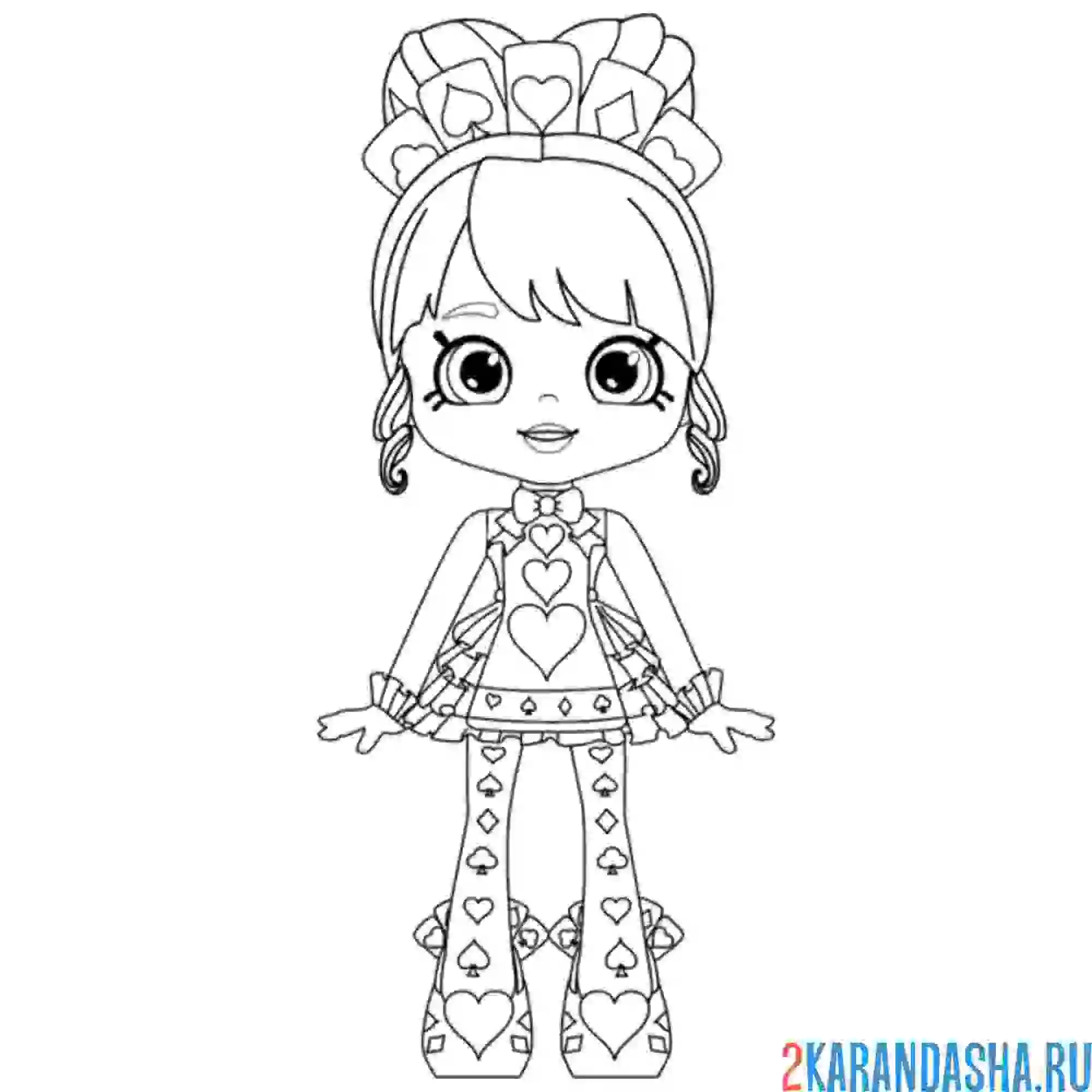 Раскраска шопкинс кукла квини хартс
