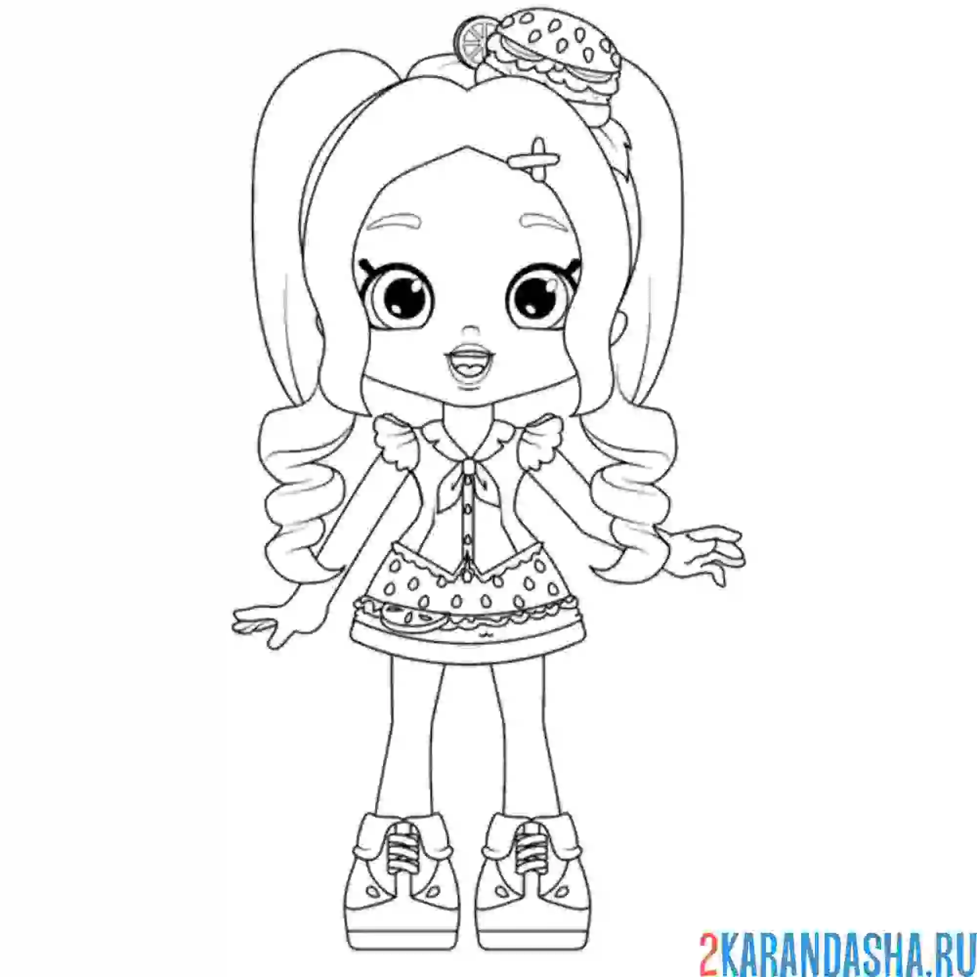Раскраска шопкинс кукла челси чизбургер