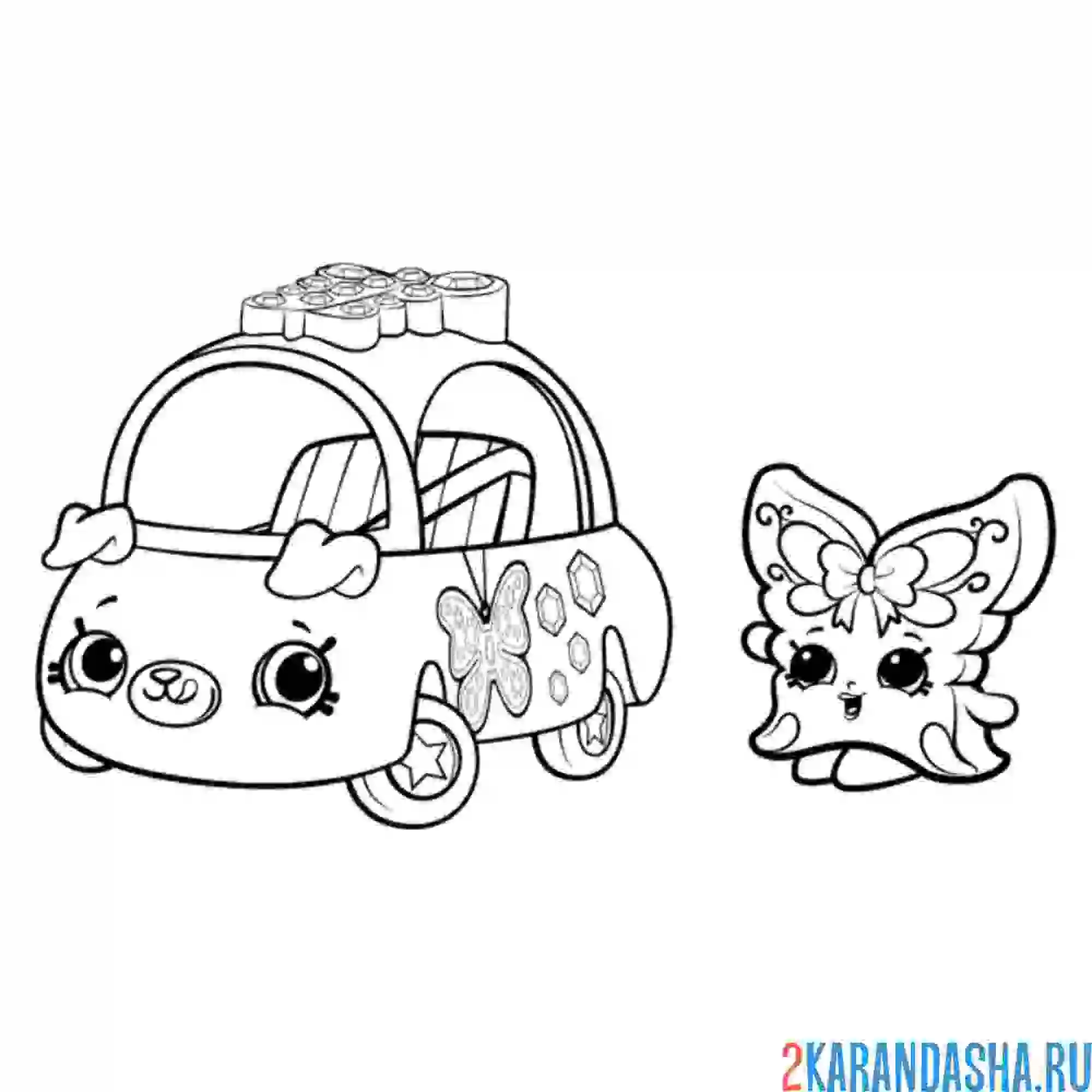 Раскраска шопкинс машинка-бабочка