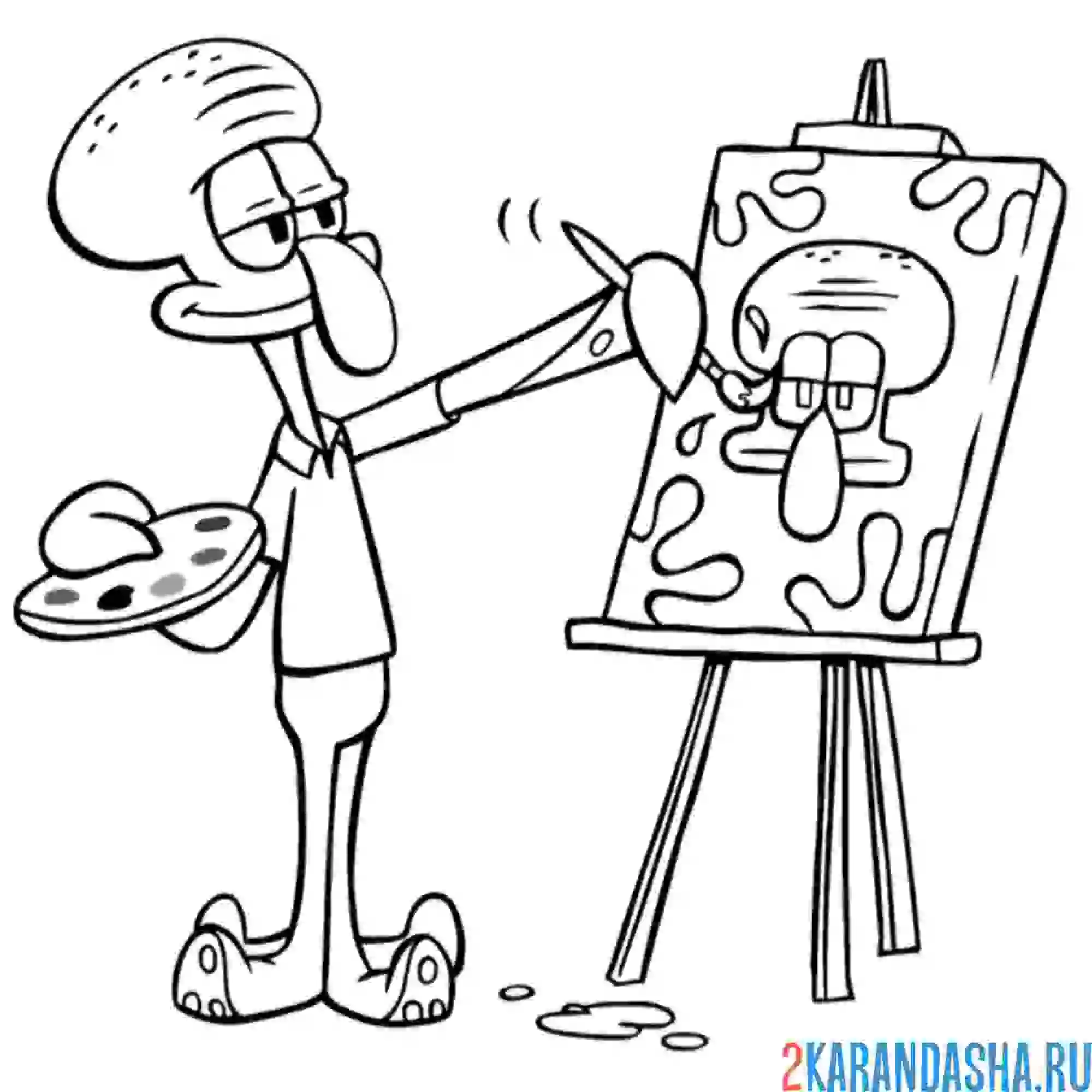 Раскраска сквидвард рисует свой портрет