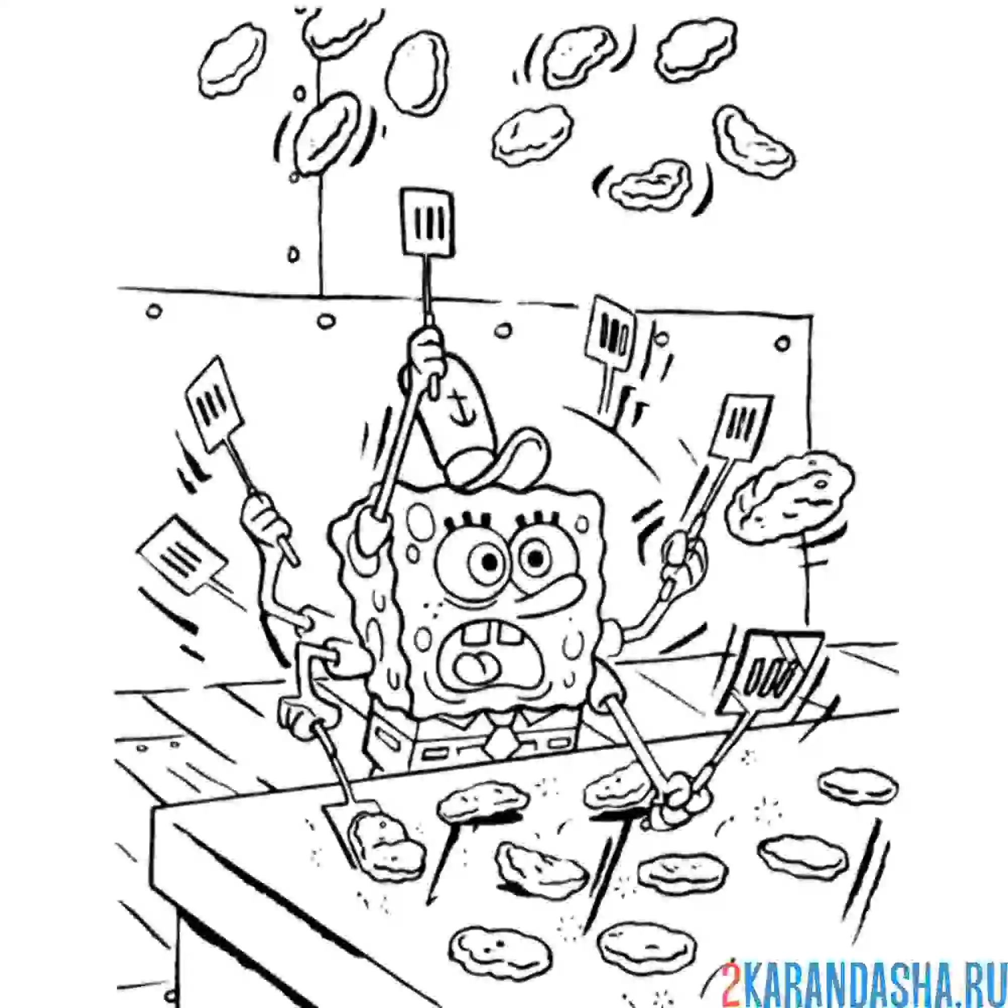 Раскраска губка боб делает бургеры