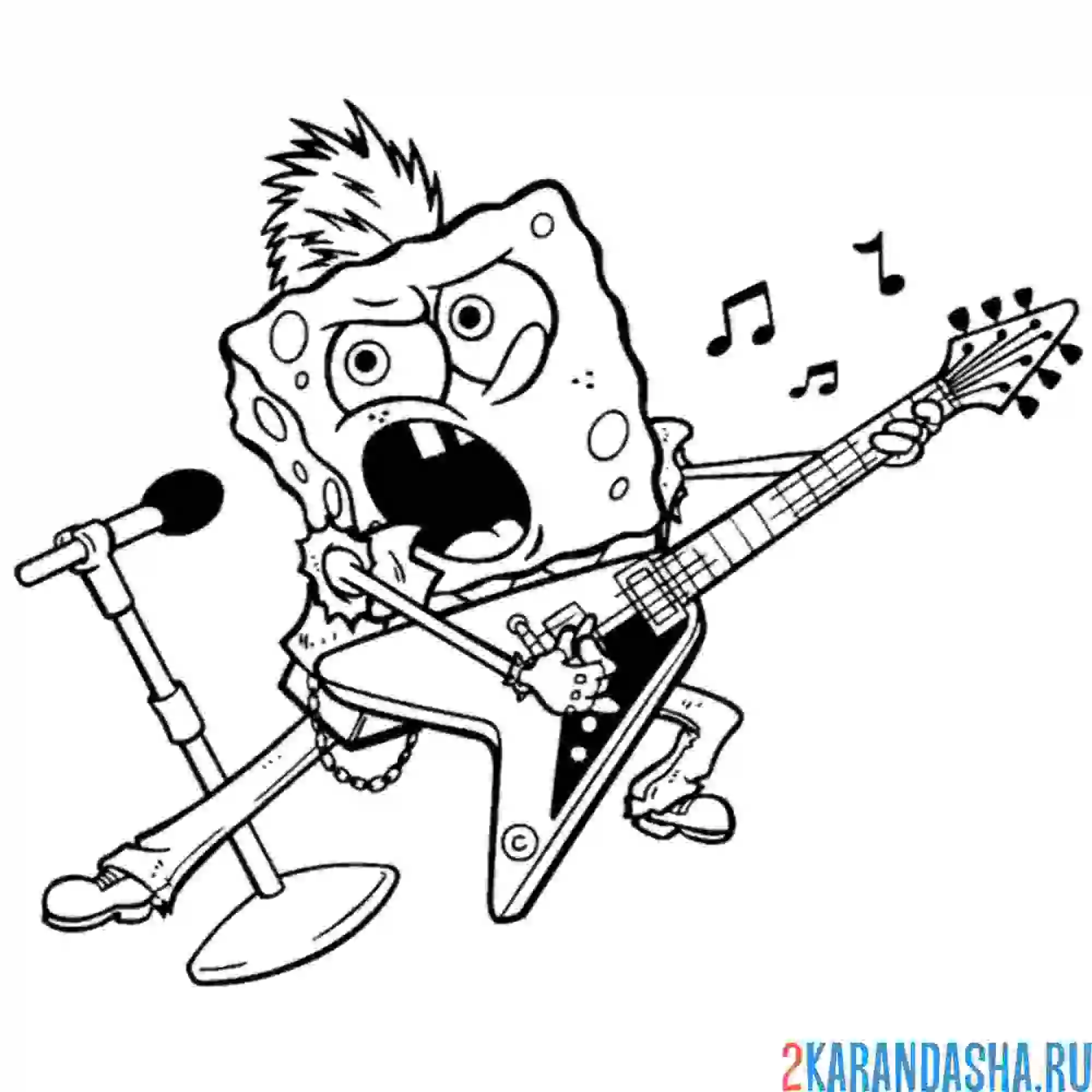 Раскраска губка боб металлист рокер