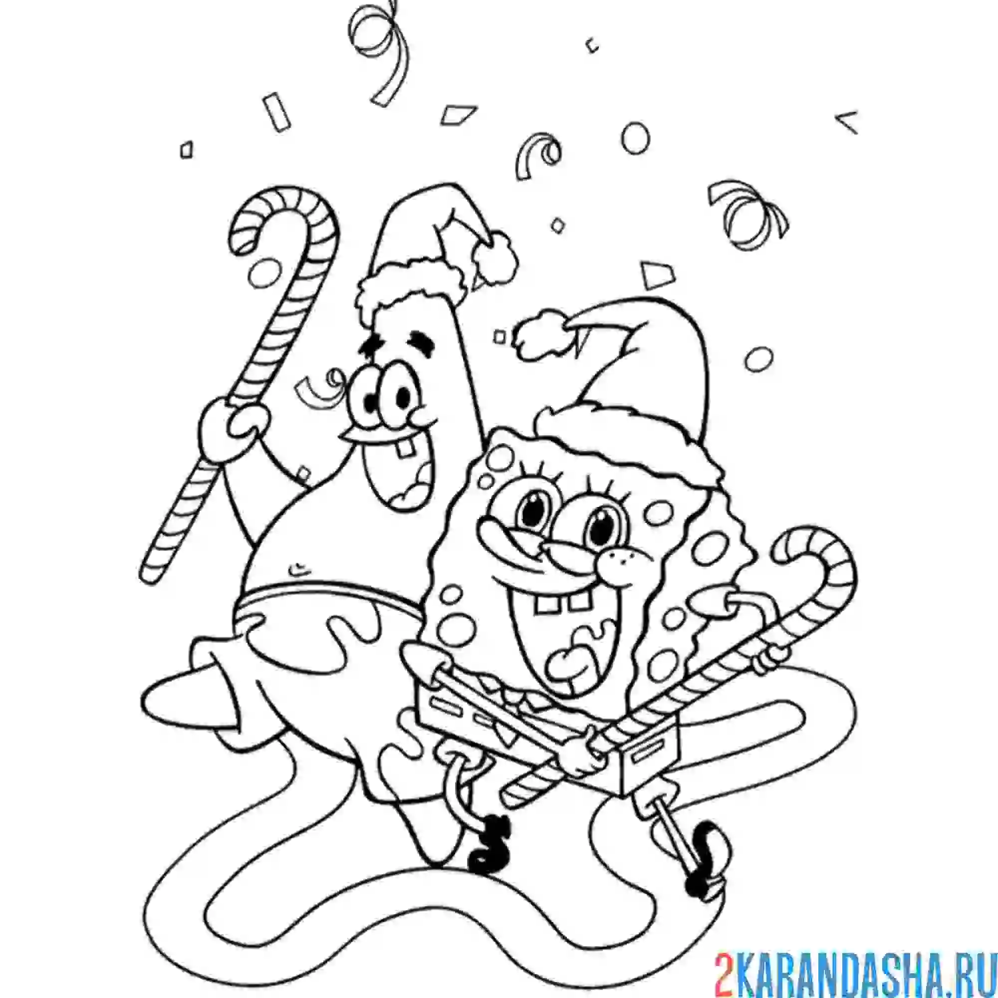 Раскраска губка боб и патрик рождество