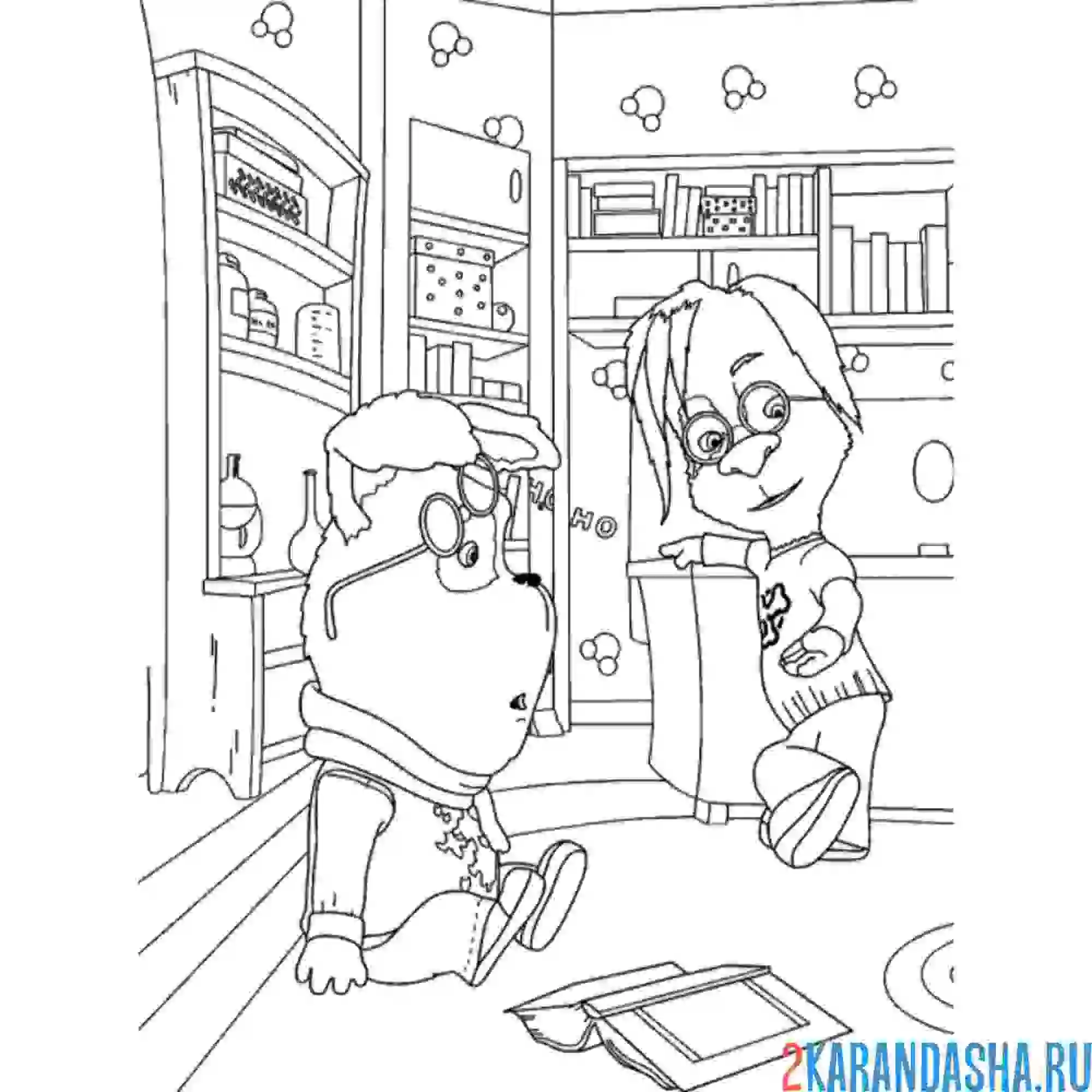 Раскраска гена и дружок барбоскины в комнате