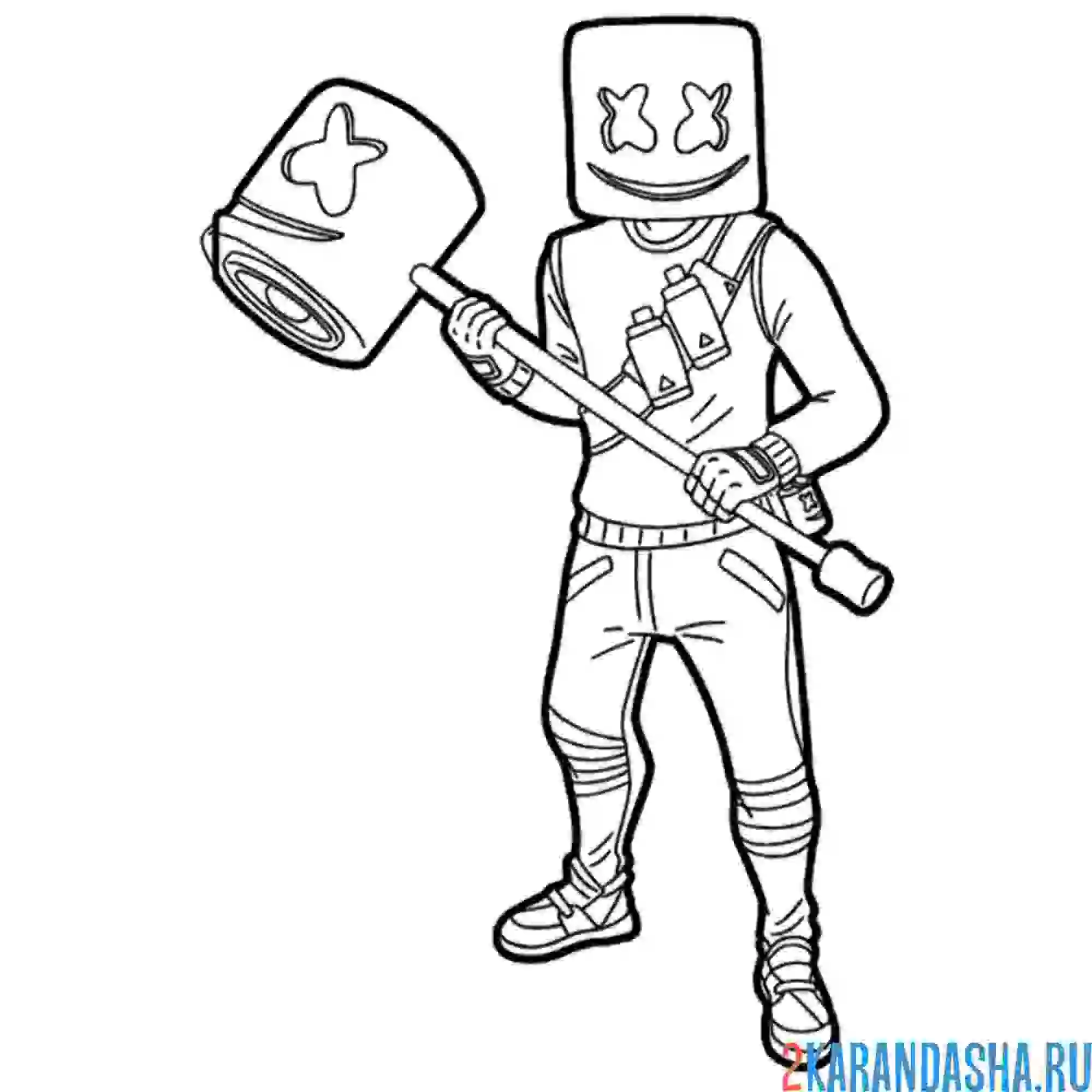 Раскраска маршмеллоу с кувалдой