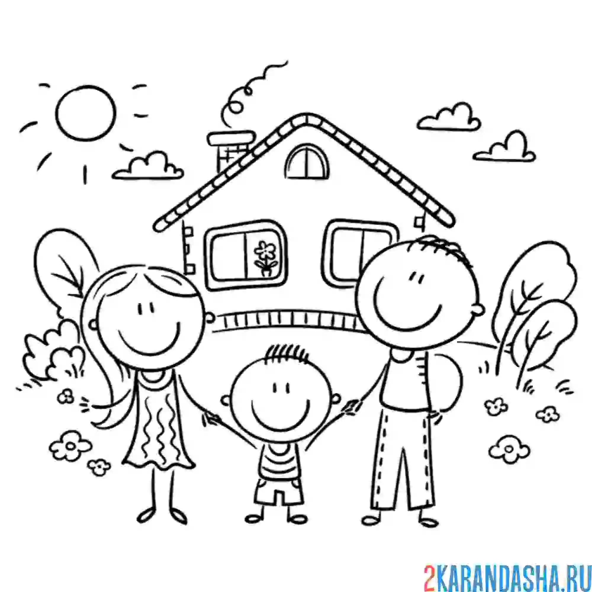 Раскраска папа, мама и сын - семья