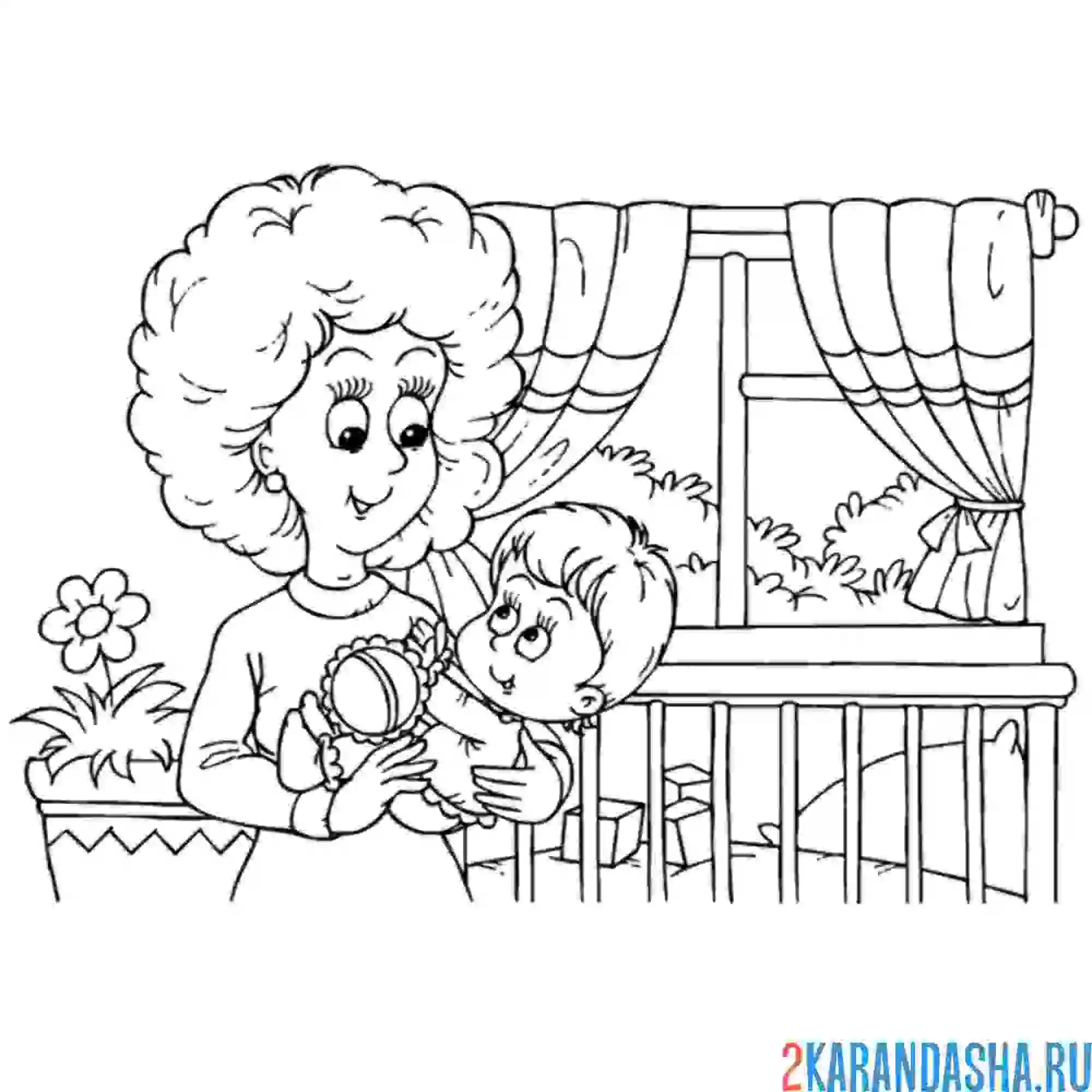 Раскраска мама с ребенком