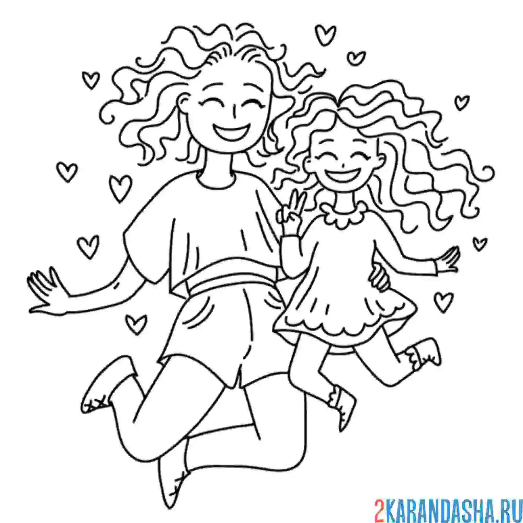 Раскраска мама с дочкой