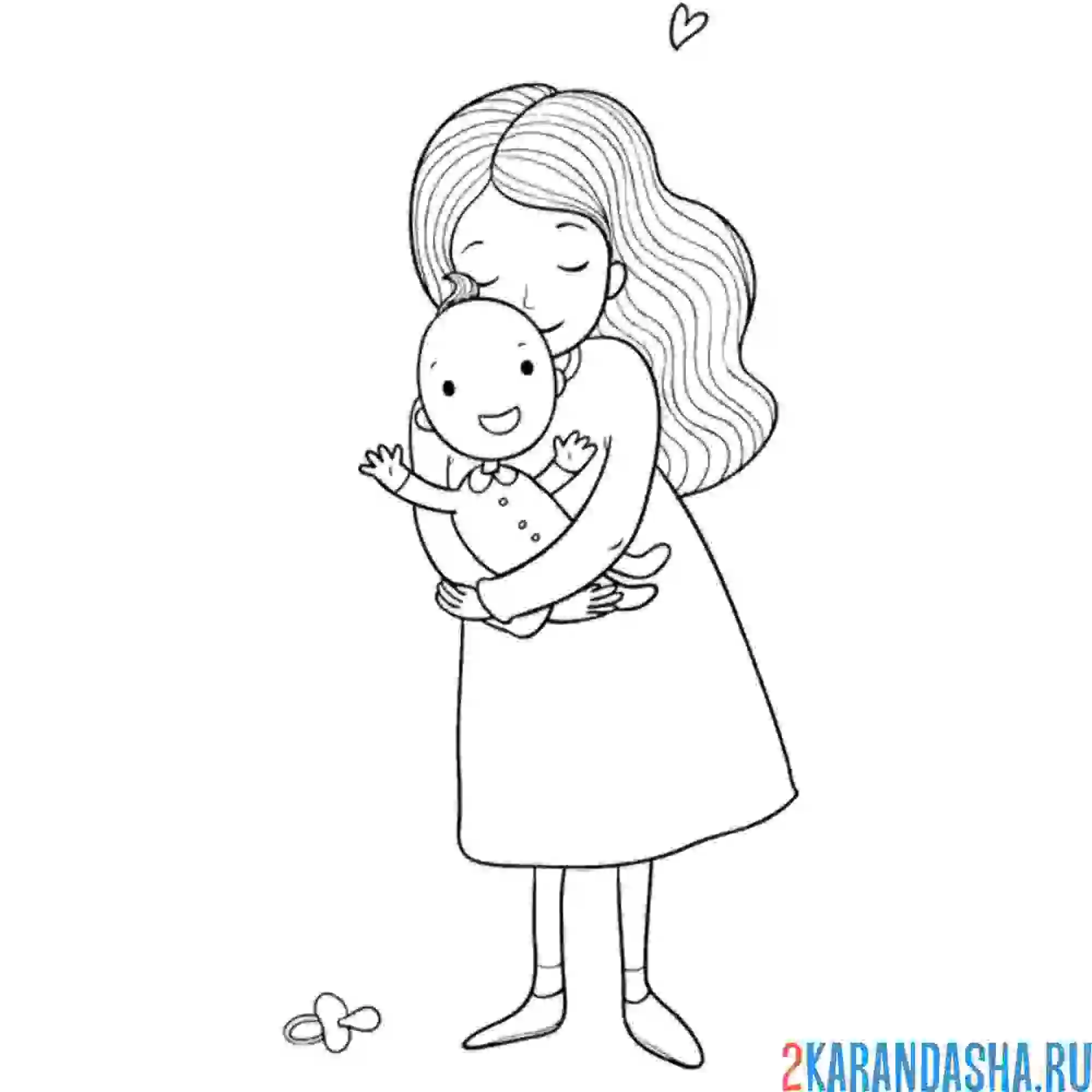 Раскраска мама с малышом на руках