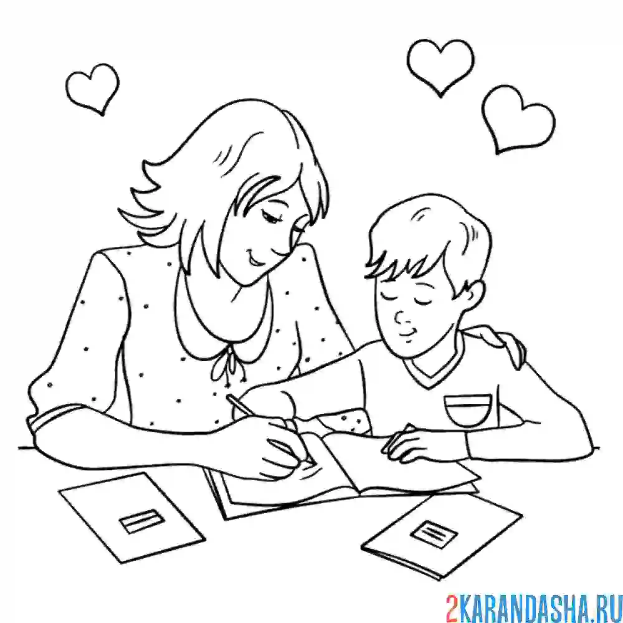 Раскраска мама за уроками