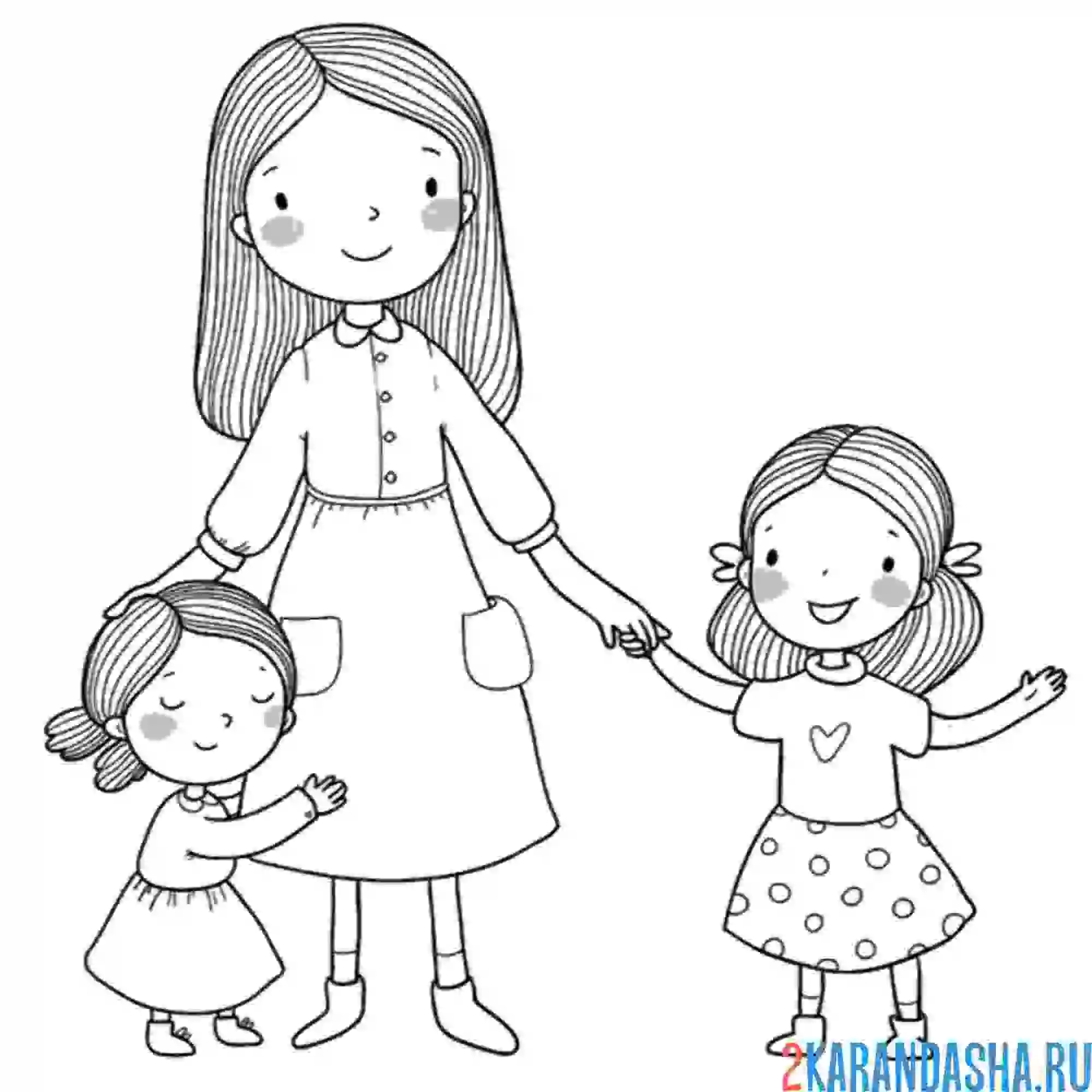 Раскраска мама и две дочки