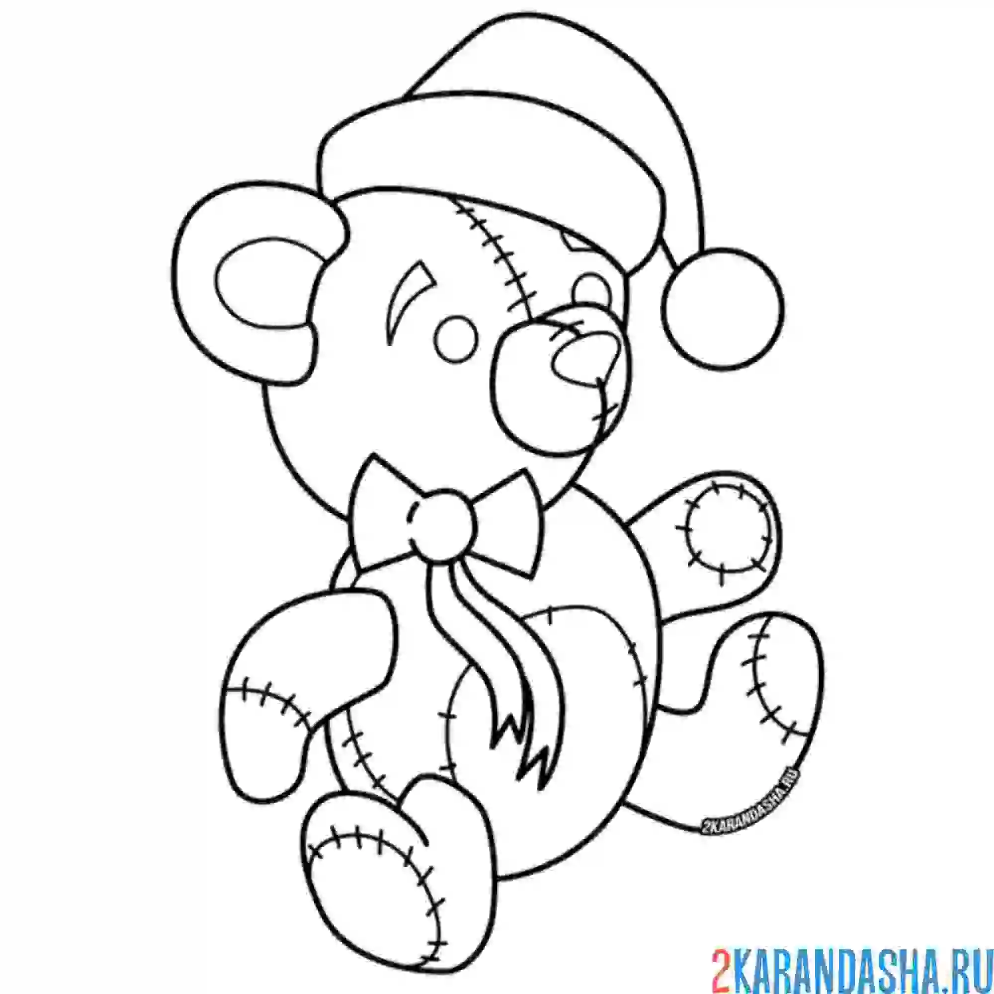 Раскраска плюшевый медведь новогодний