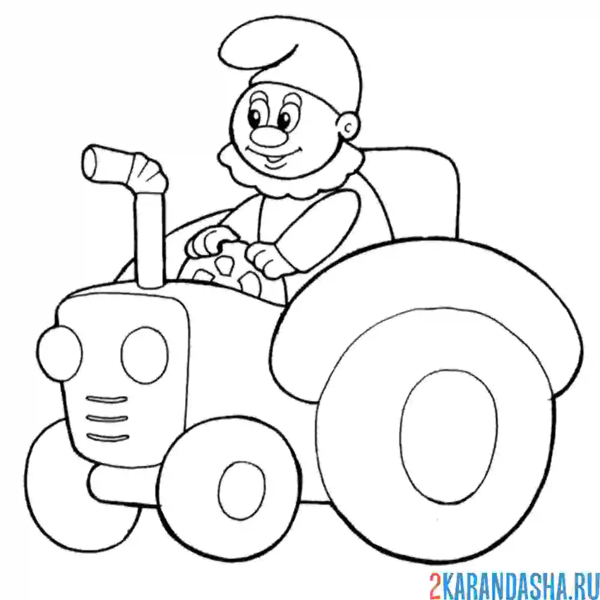 Раскраска гном на тракторе