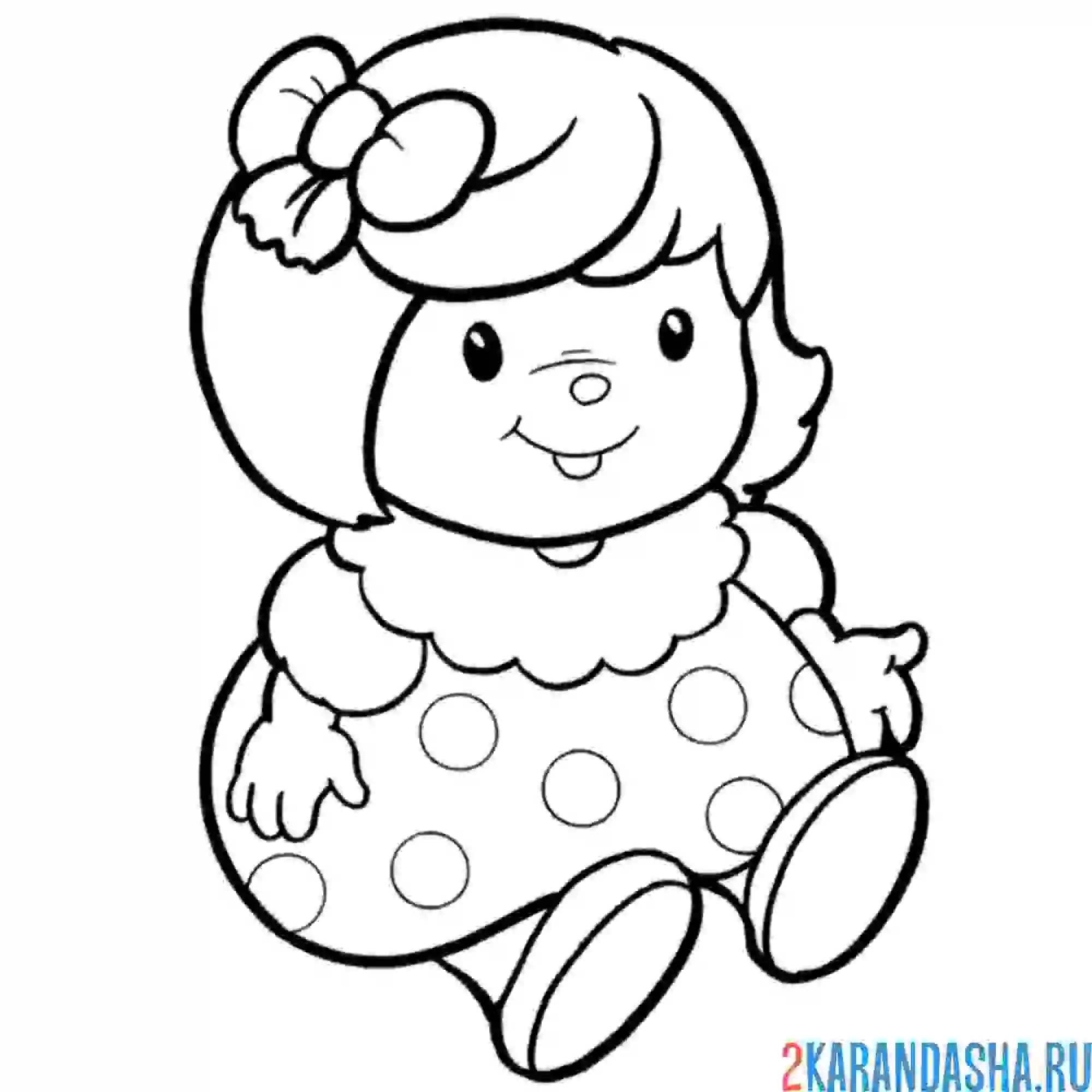 Раскраска кукла в платье с бантиком