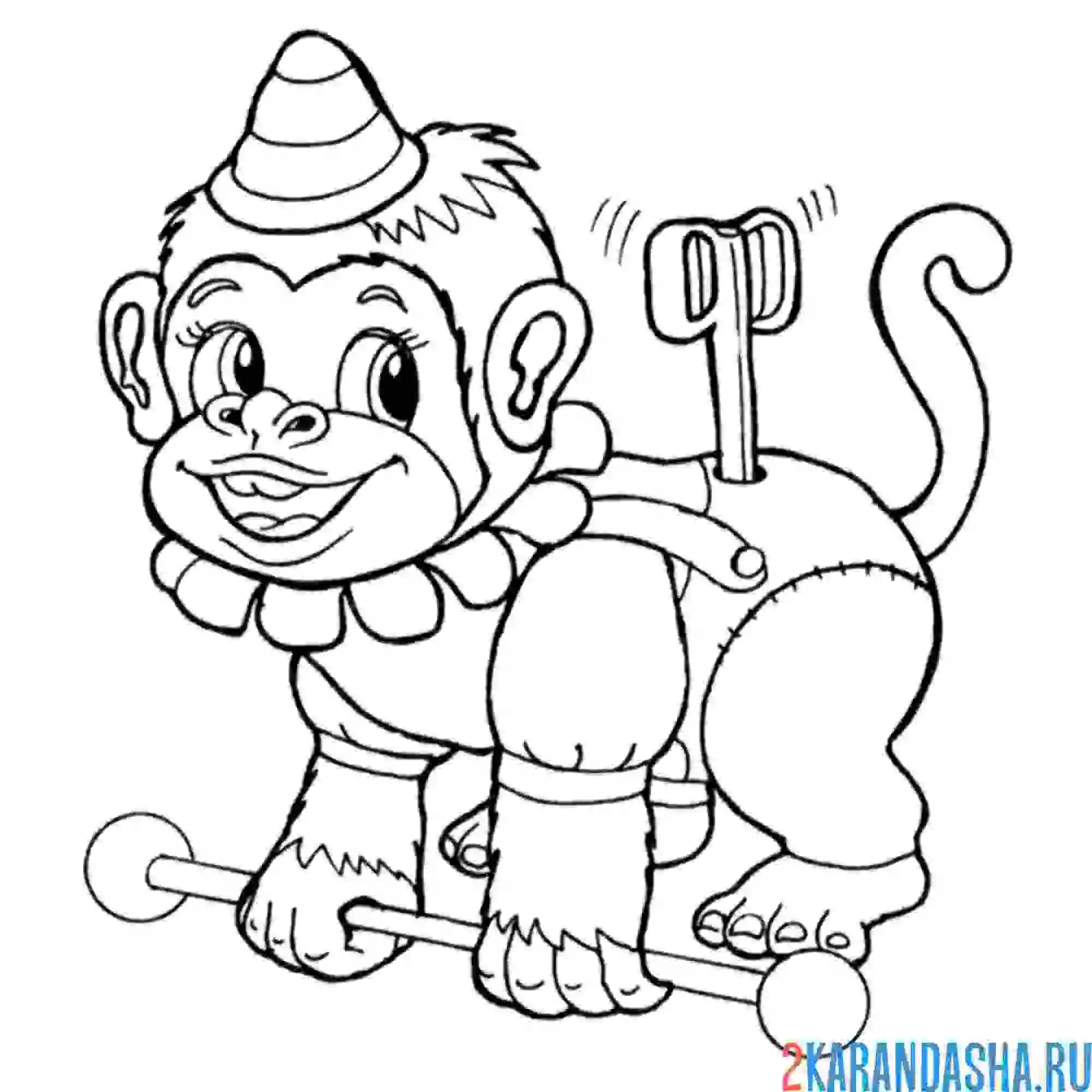 Раскраска заводная обезьянка