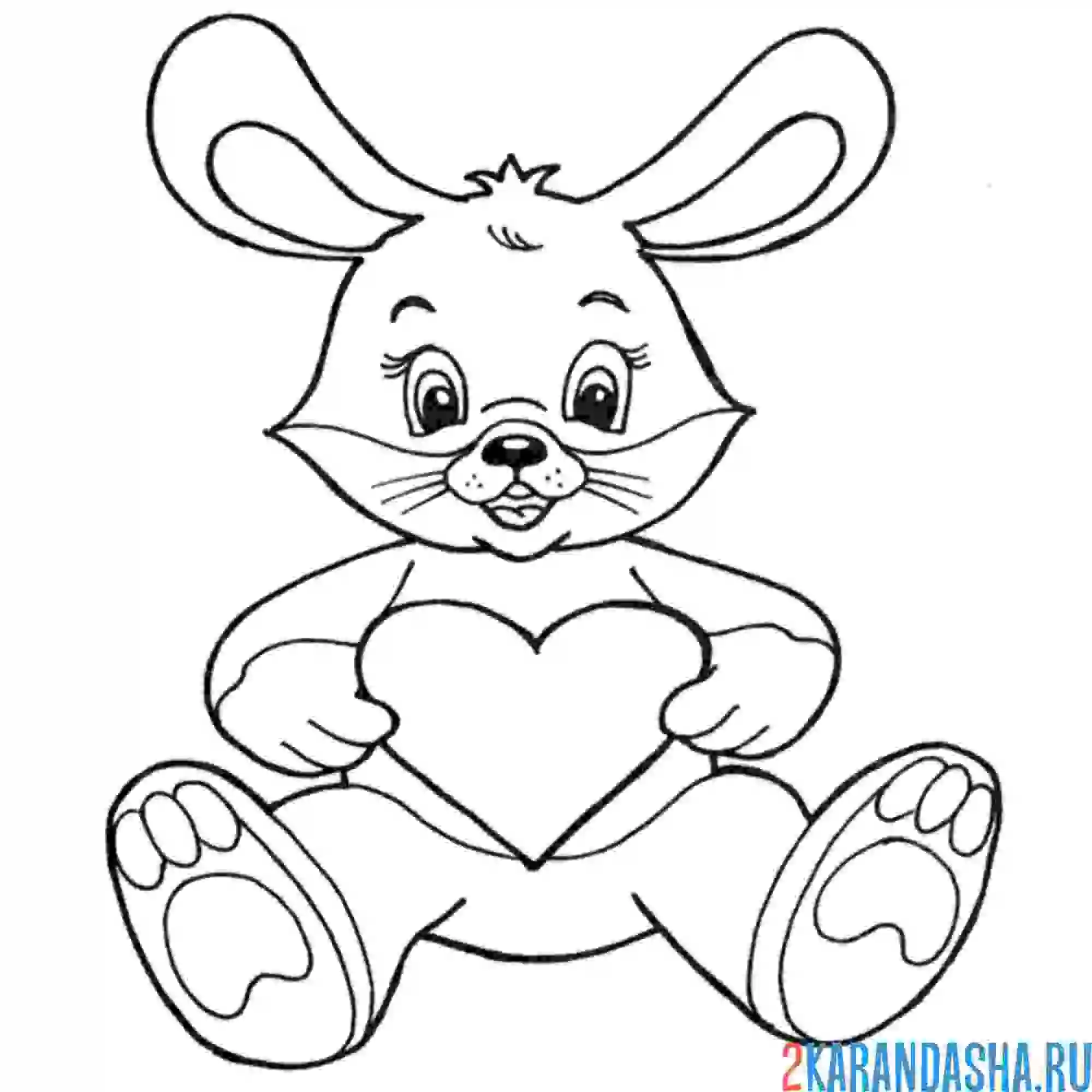 Раскраска зайка с сердечком