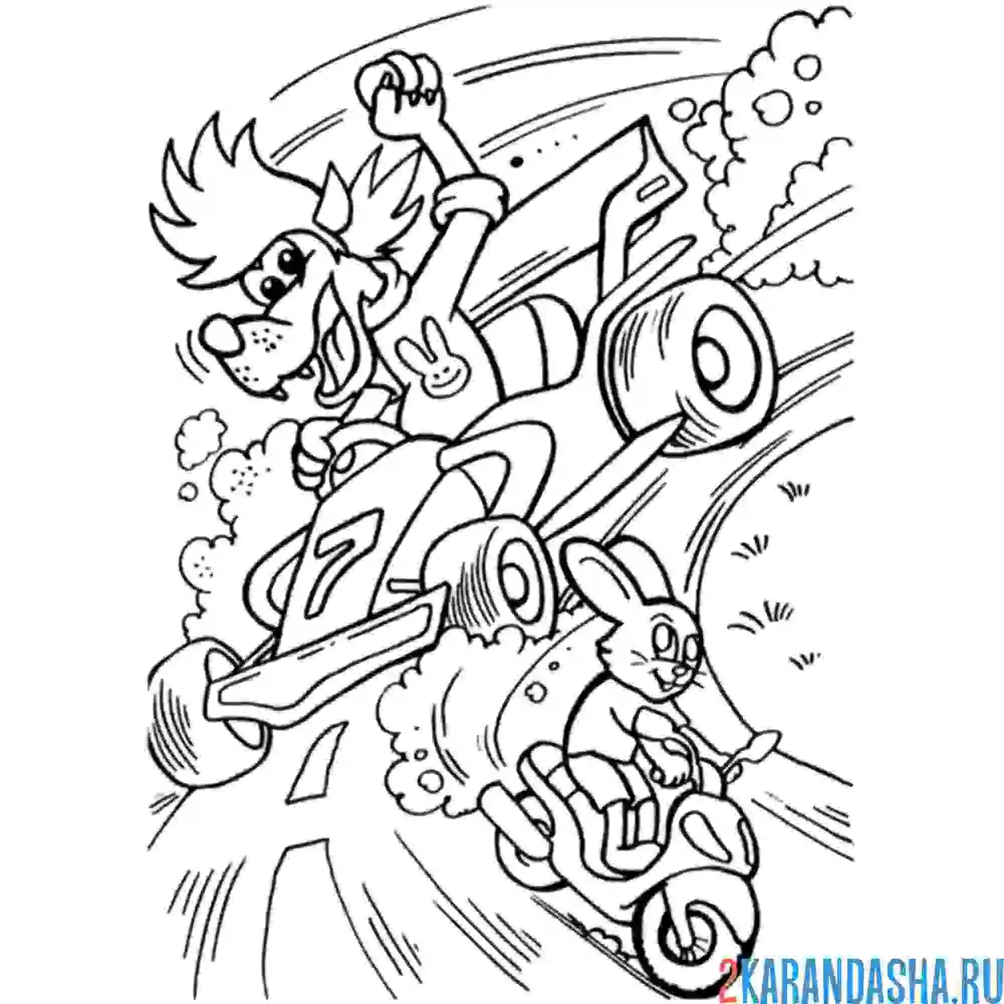 Раскраска волк гонится за зайцем